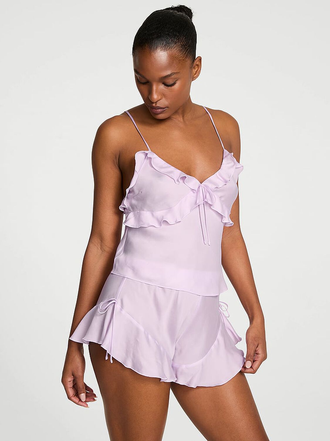 vs Dream Angels Silky Flutter Ruffled Cami & Shorts Set Delicate Violet 1 of 4 
