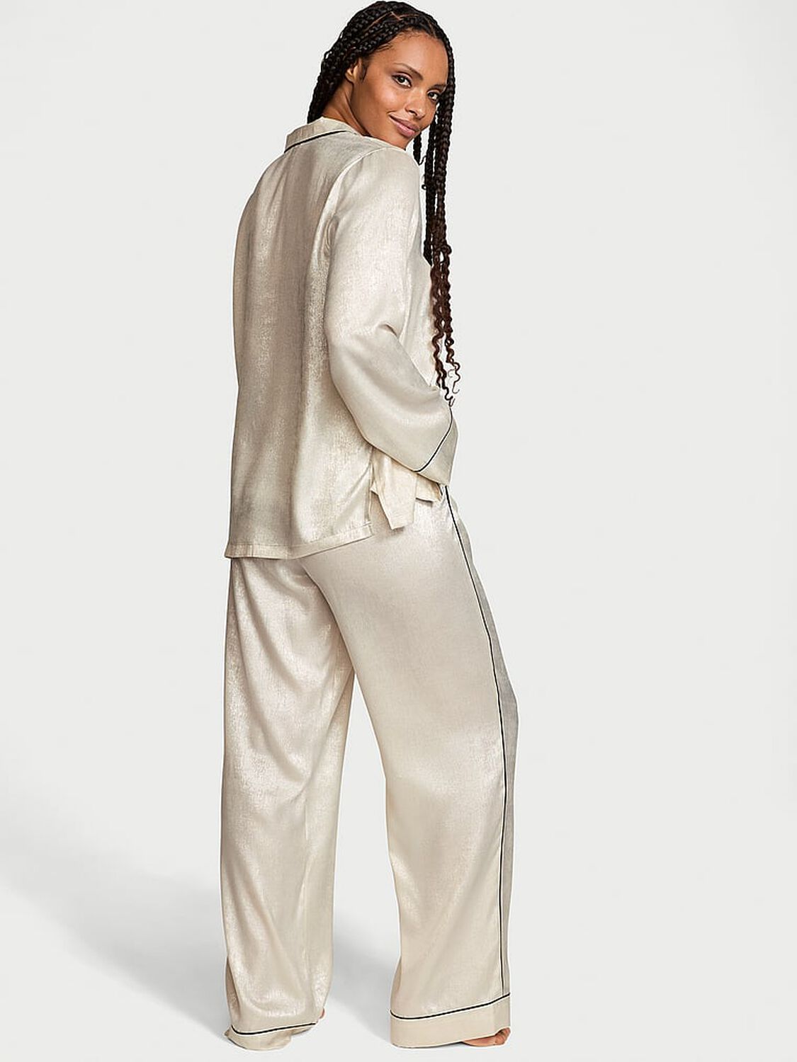 vs Victoria's Secret Glazed Satin Long Pajama Set Candelight Fiona Foil 2 of 4 
