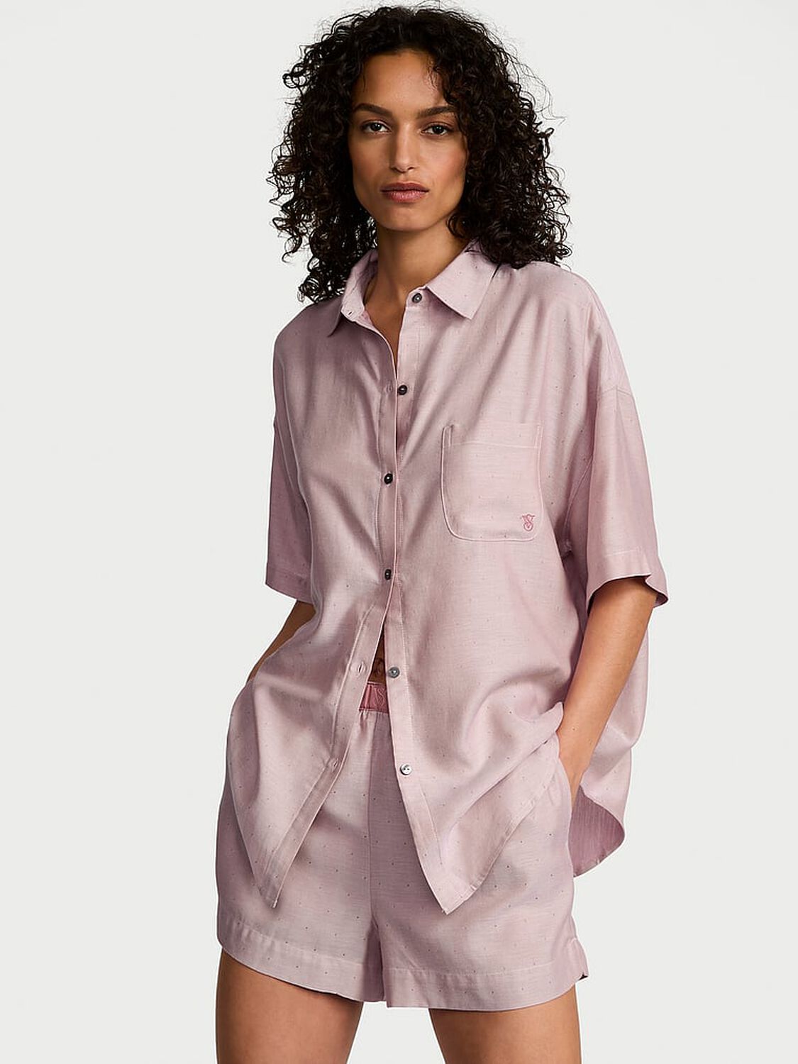 vs Victoria's Secret Modal-Cotton Short Pajama Set Nostalgia Rose Herringbone 1 of 3 