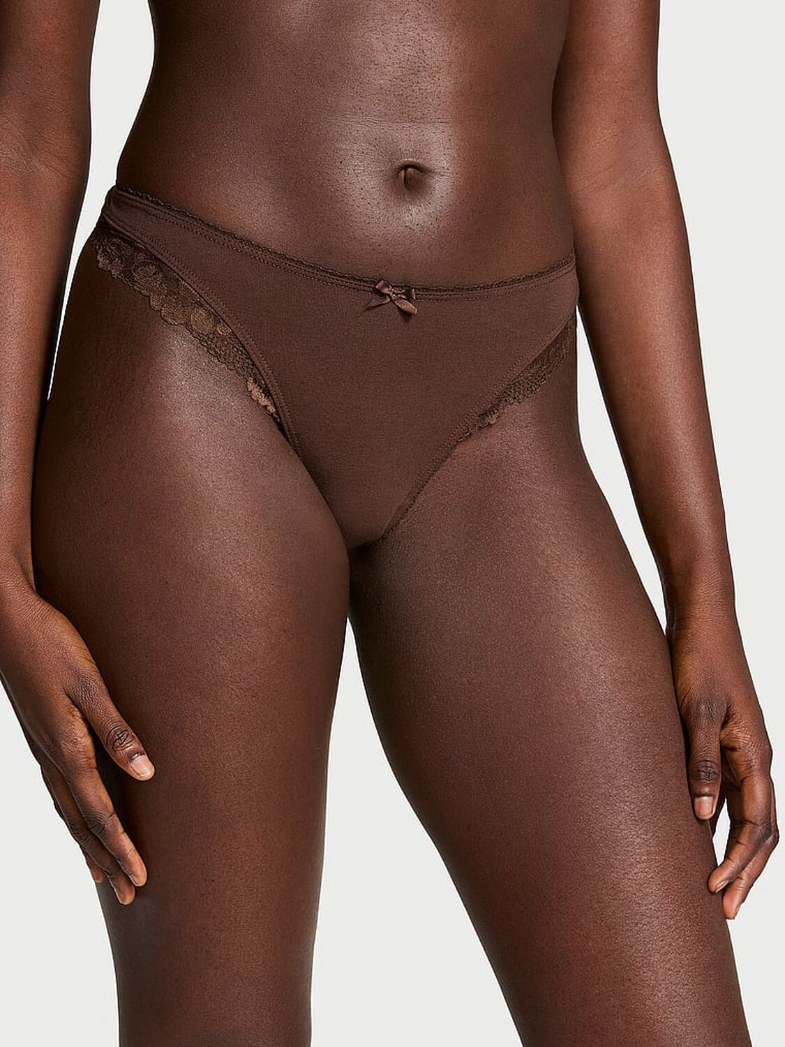 vs Victoria's Secret Stretch Cotton High-Leg Scoop Thong Panty Ganache 1 of 3 
