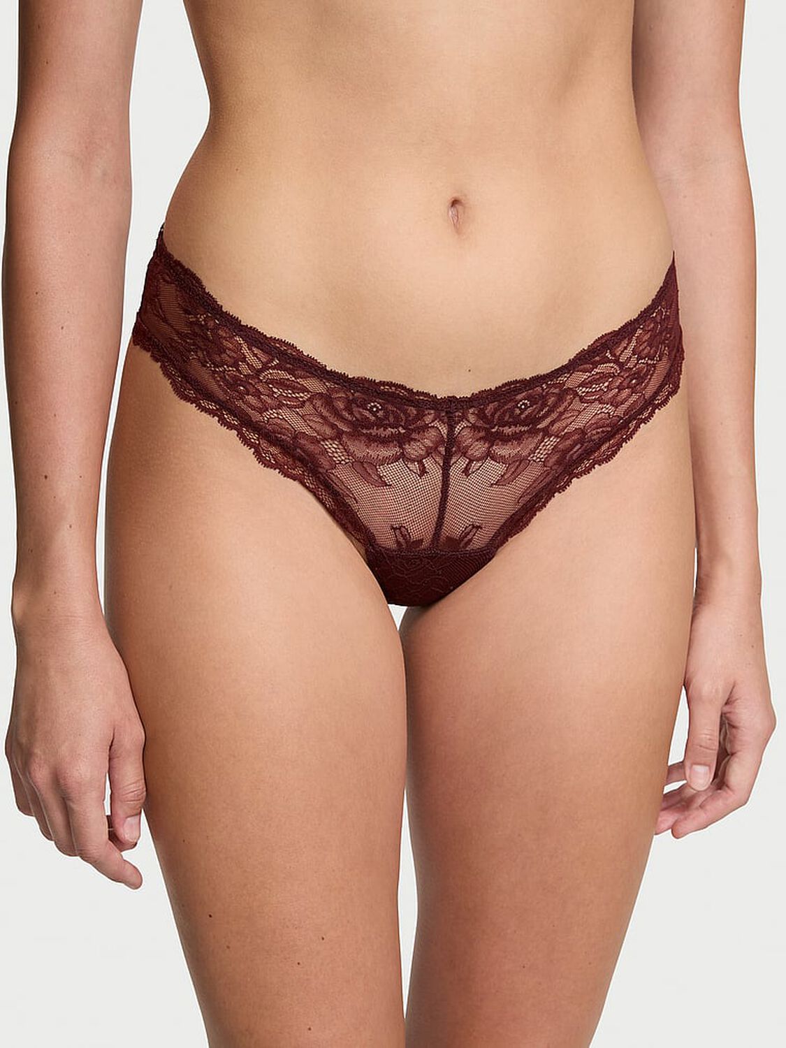 vs Very Sexy Rose Lace High-Leg Cheeky Panty Burgundy Brown 1 of 3 