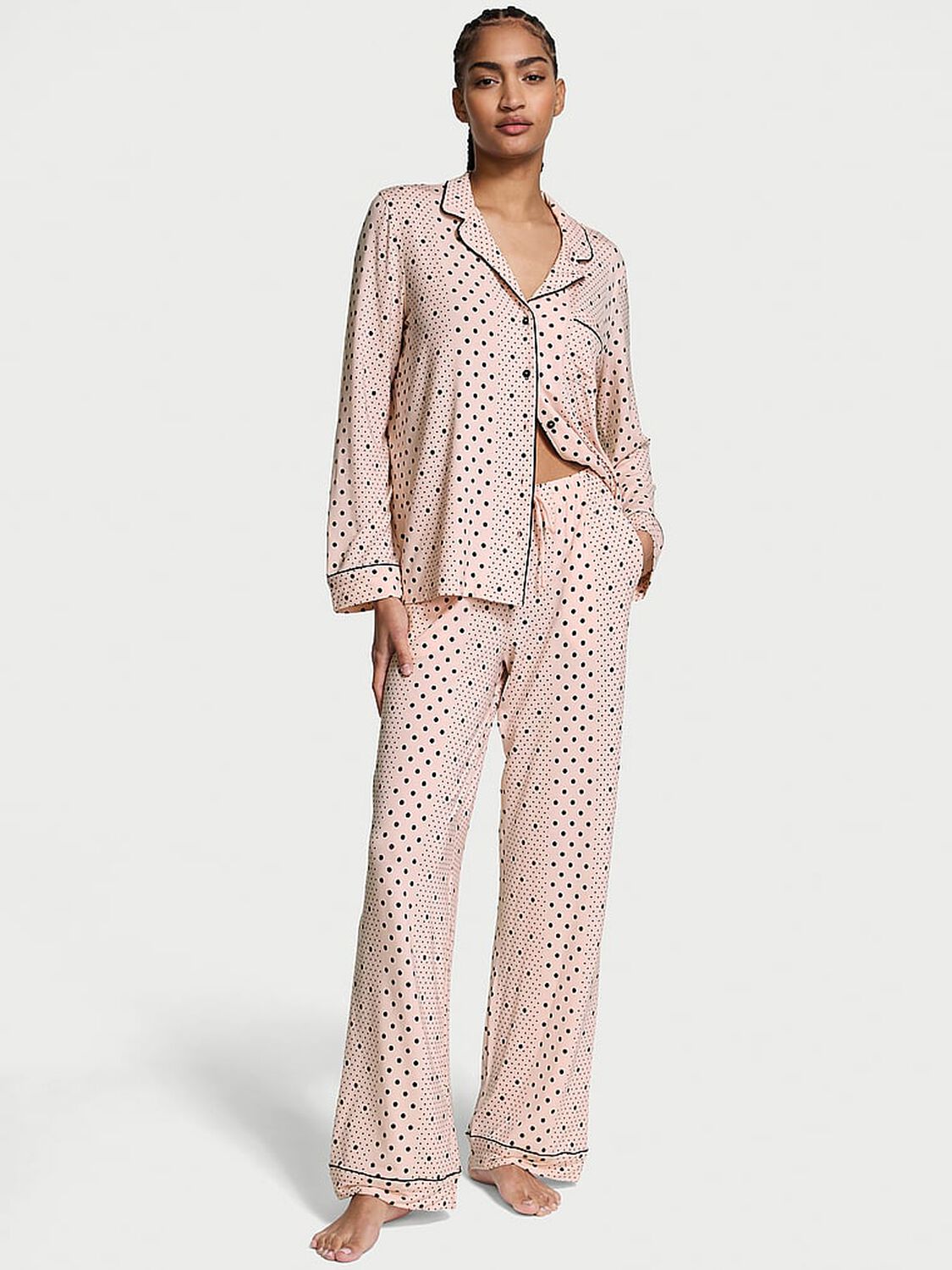 vs Victoria's Secret Modal Soft Long Pajama Set Purest Pink Dot Stripes 1 of 4 