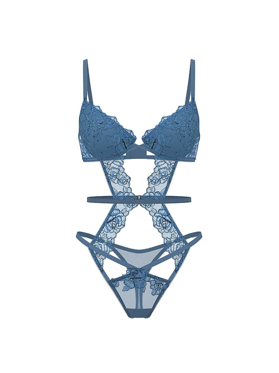 vs Very Sexy Denim Rose Lace Lightly Lined Strappy Teddy Denim Blue 3 of 3 