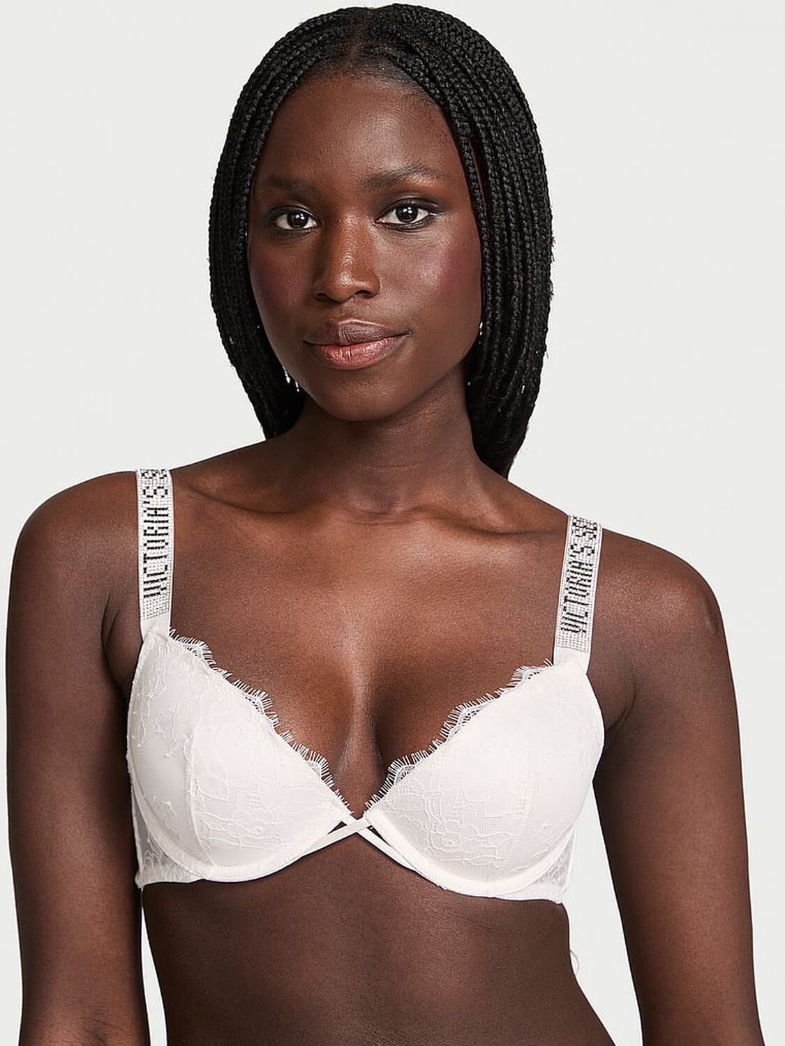 vs Very Sexy Shine Strap Rose Lace Lightly Lined Low-Cut Demi Bra Coconut White 1 of 3 
