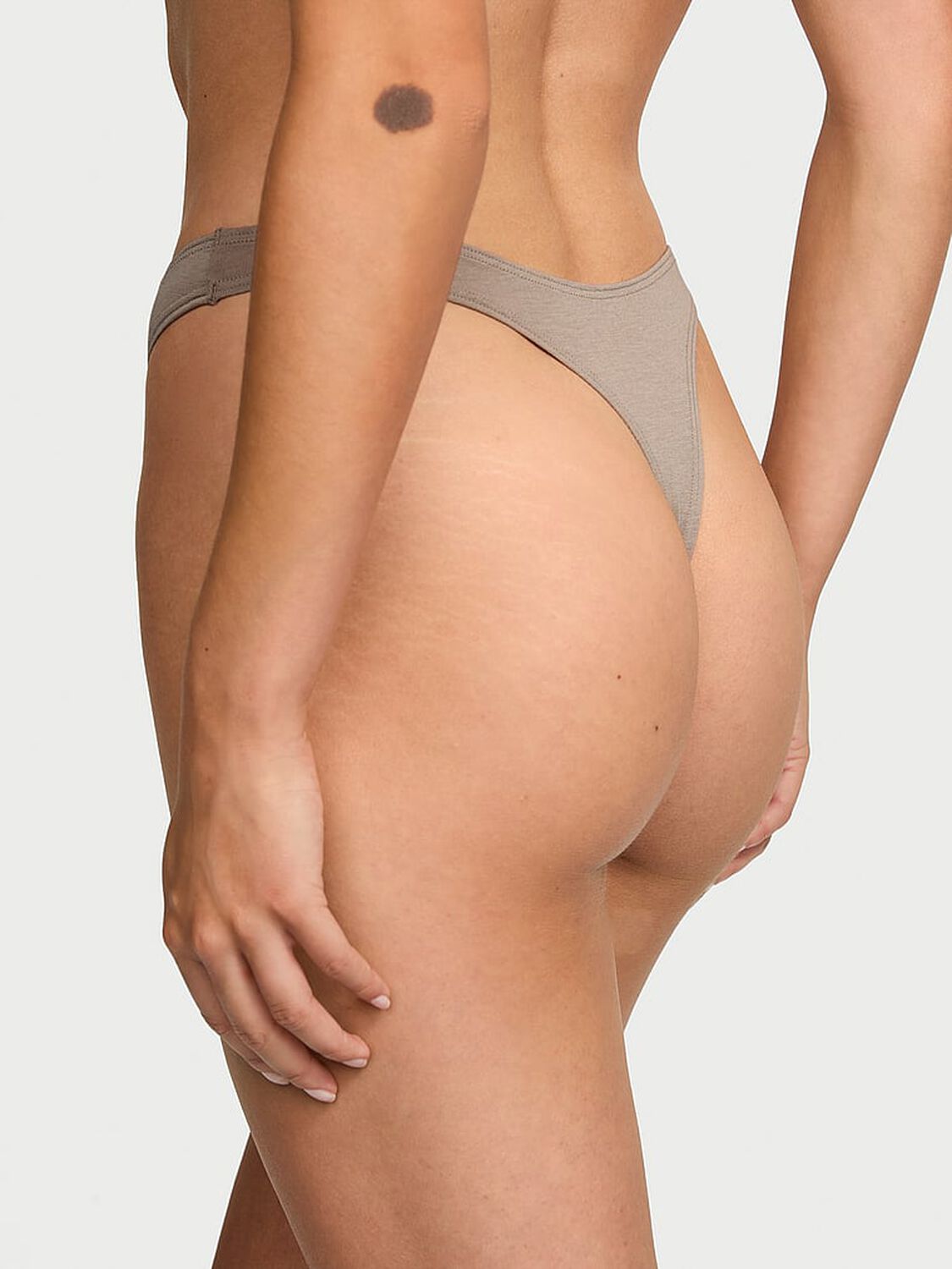 vs Victoria's Secret Body by Victoria Stretch Cotton High-Leg Scoop Thong Panty Dove Grey 2 of 3 