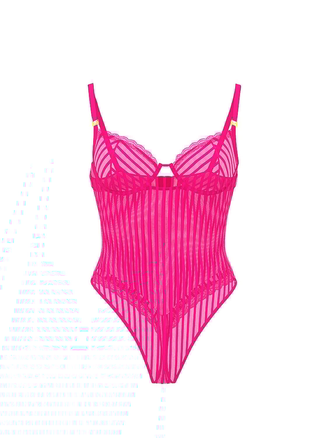 vs Victoria's Secret Tease Sheer Stripe Lace-Trim Cupped Bodysuit Enchanted Pink 3 of 4 