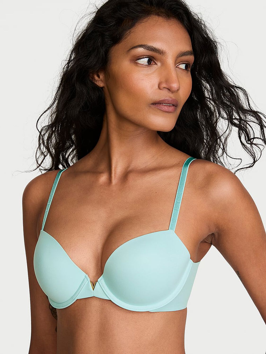 vs Love Cloud Smooth Lightly Lined Plunge Demi Bra Canal Blue 1 of 3 