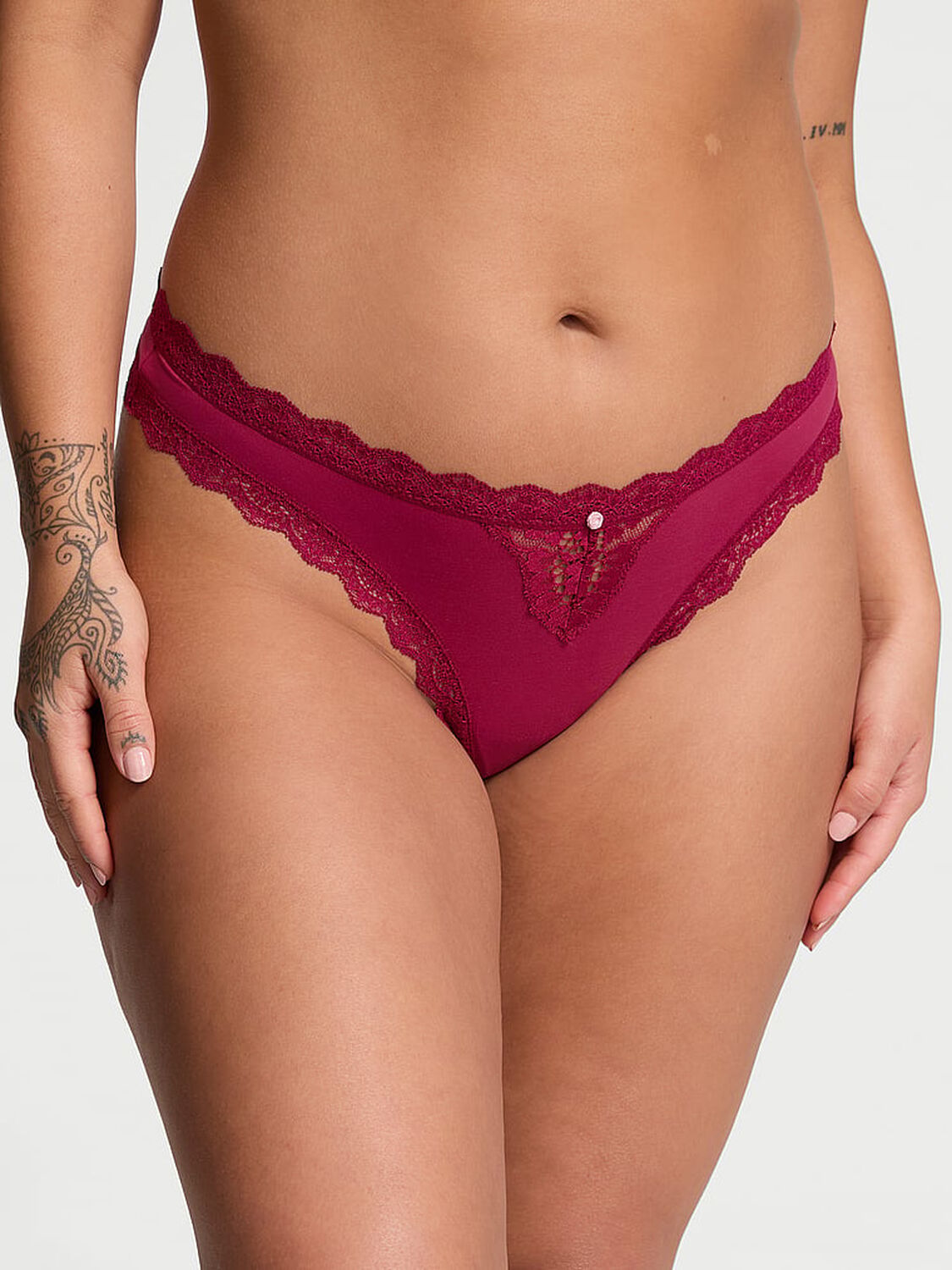 vs Dream Angels Lace-Trim Thong Panty Campari Red 1 of 3 