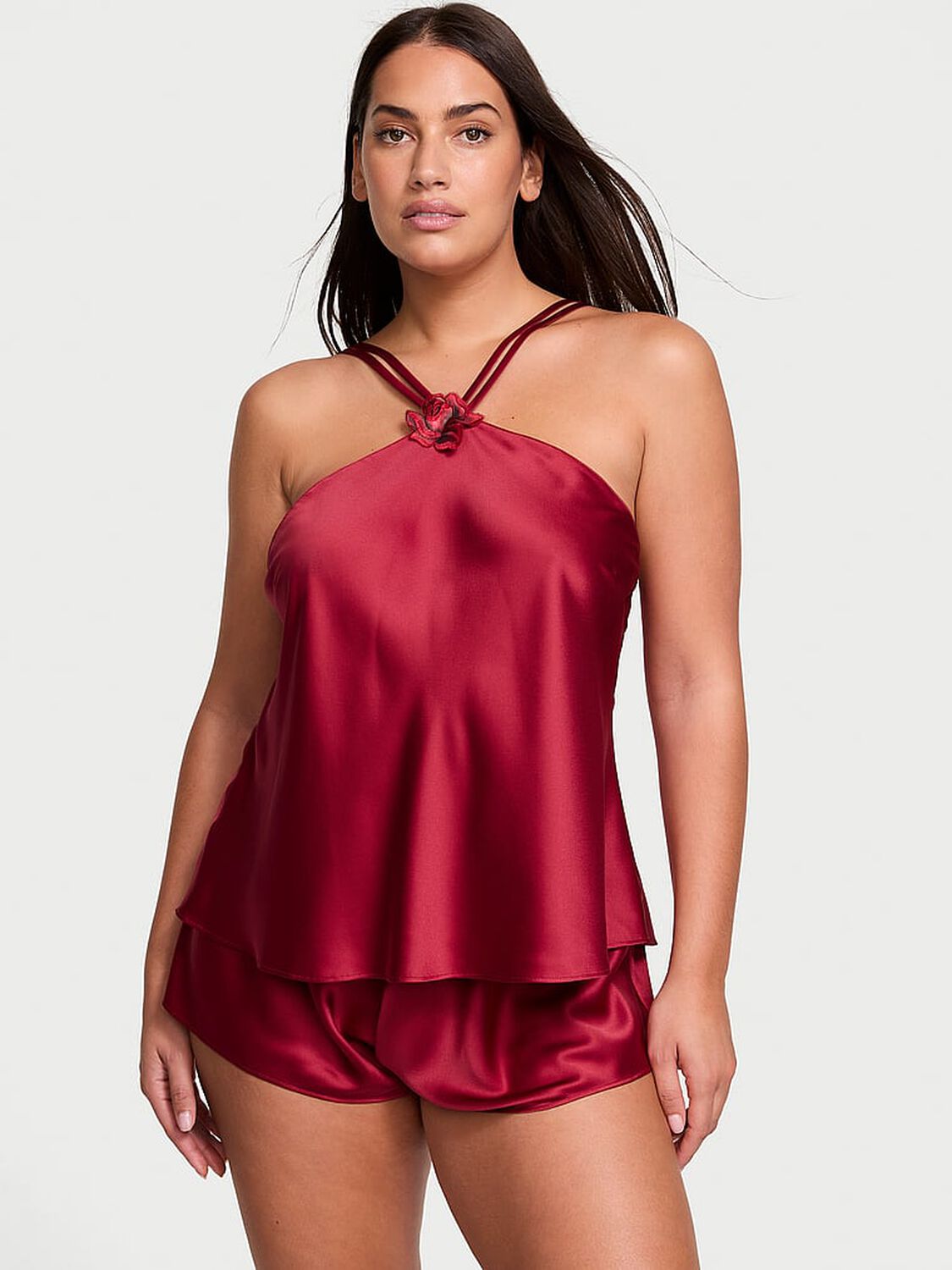 vs Victoria's Secret Red Rose Halter Cami & Flutter Shorts Set Red Lacquer 1 of 3 