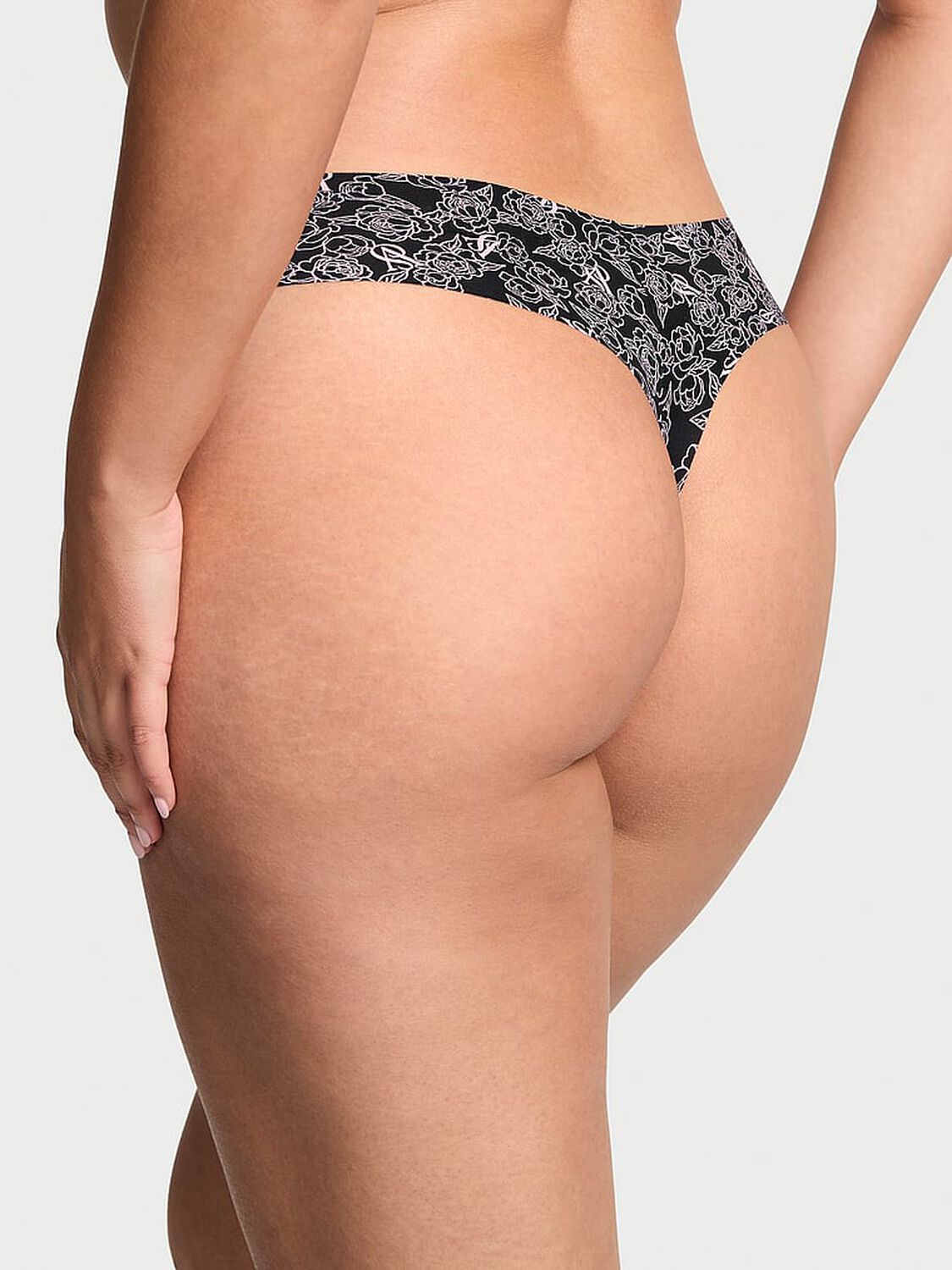 vs No-Show No-Show Thong Panty Black Sketch Floral 1 of 3 