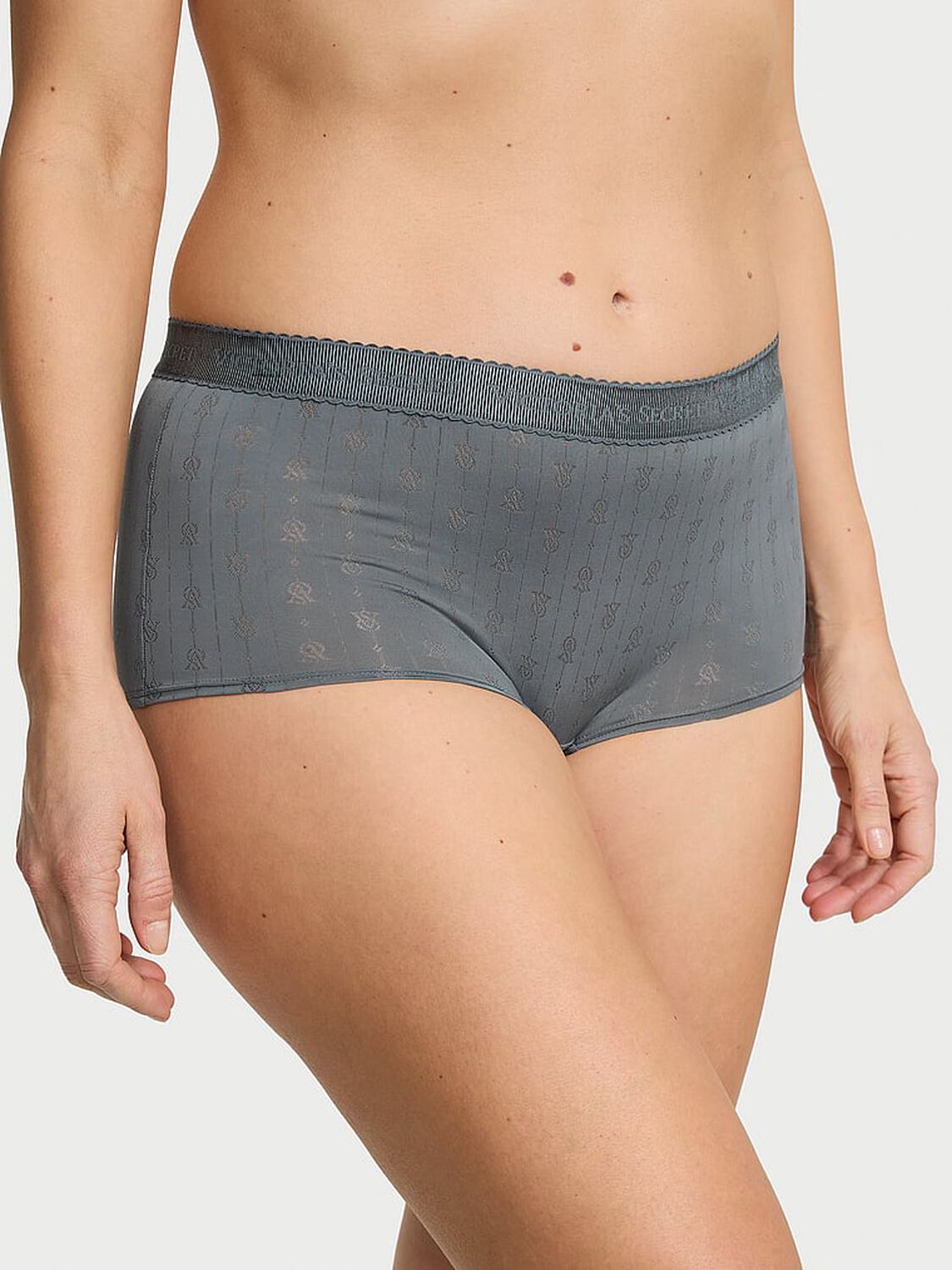 vs Cotton Logo Pointelle Boyshort Panty Dark Steel 4 of 4 