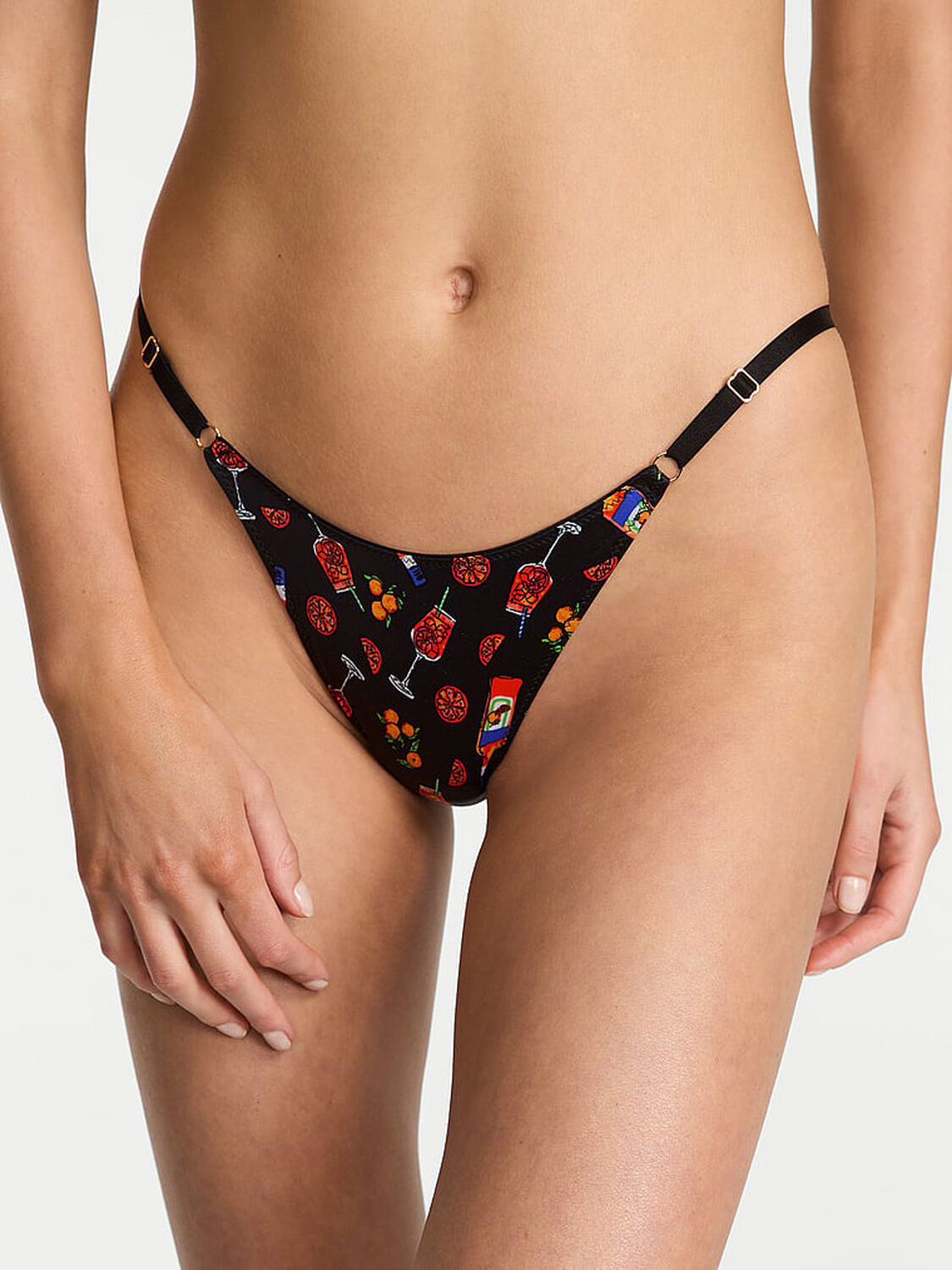vs Very Sexy Smooth Strappy-Back Charm Adjustable Brazilian Panty Black Summer Spritz 1 of 2 