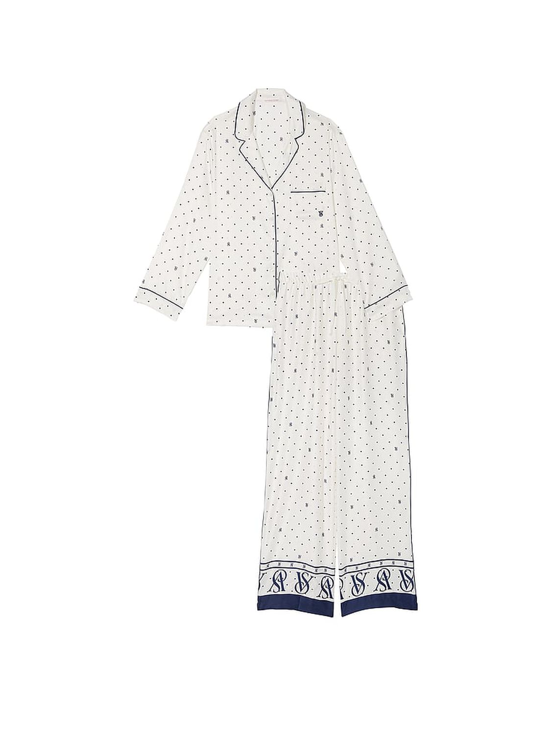 vs Victoria's Secret Satin Long Pajama Set Coconut White Dots 3 of 4 