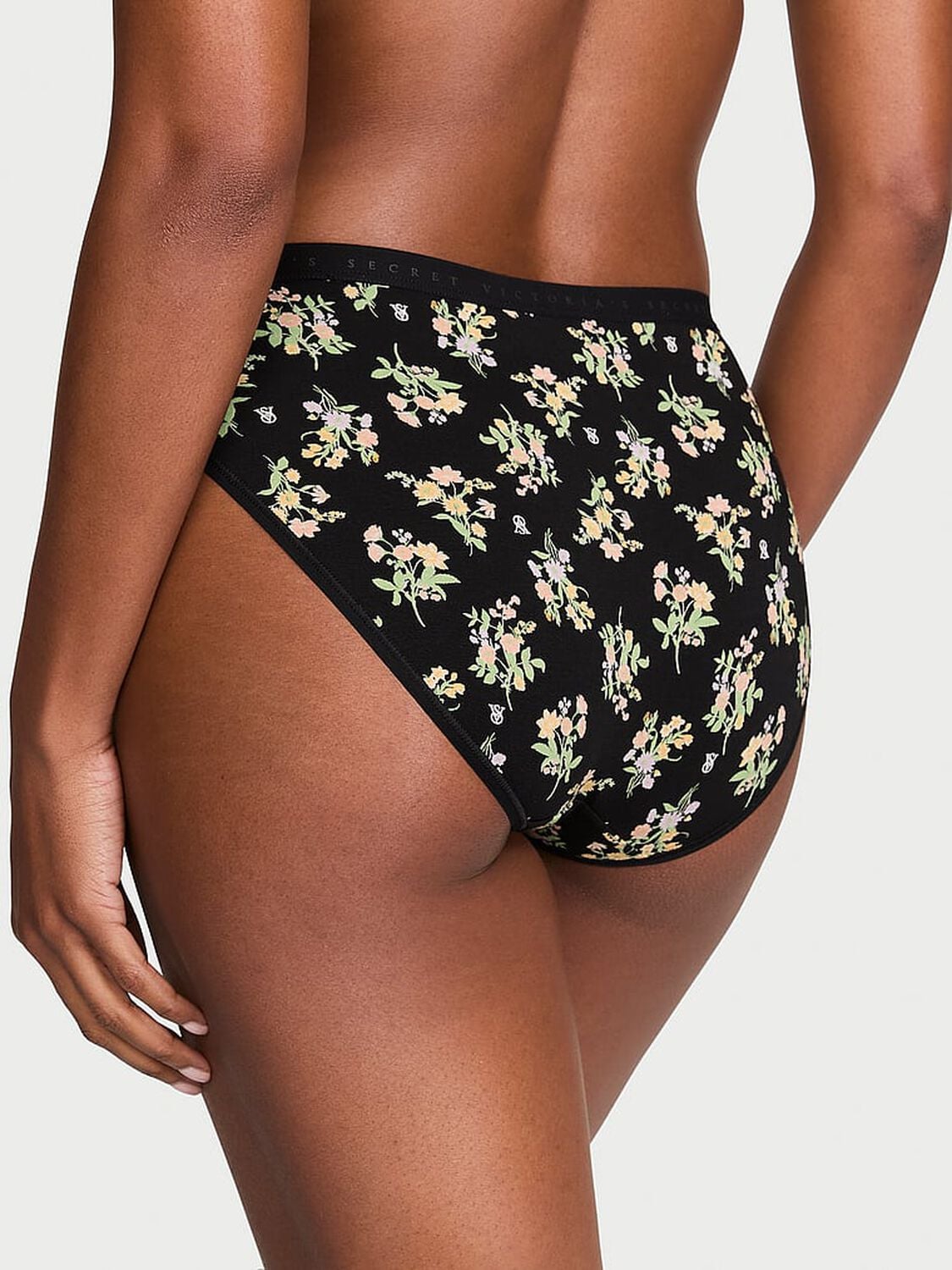 vs Victoria's Secret Stretch Cotton High-Leg Brief Panty Black Floral Bouquet 2 of 2 