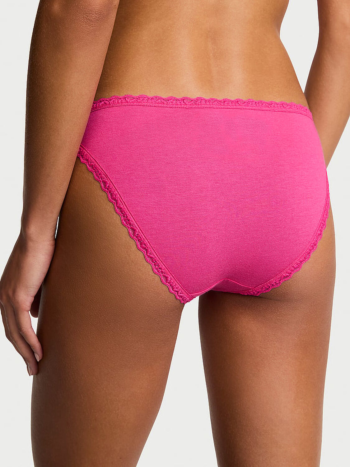 vs Lace Trim Cotton Lace-Waist Bikini Panty Enchanted Pink 2 of 3 