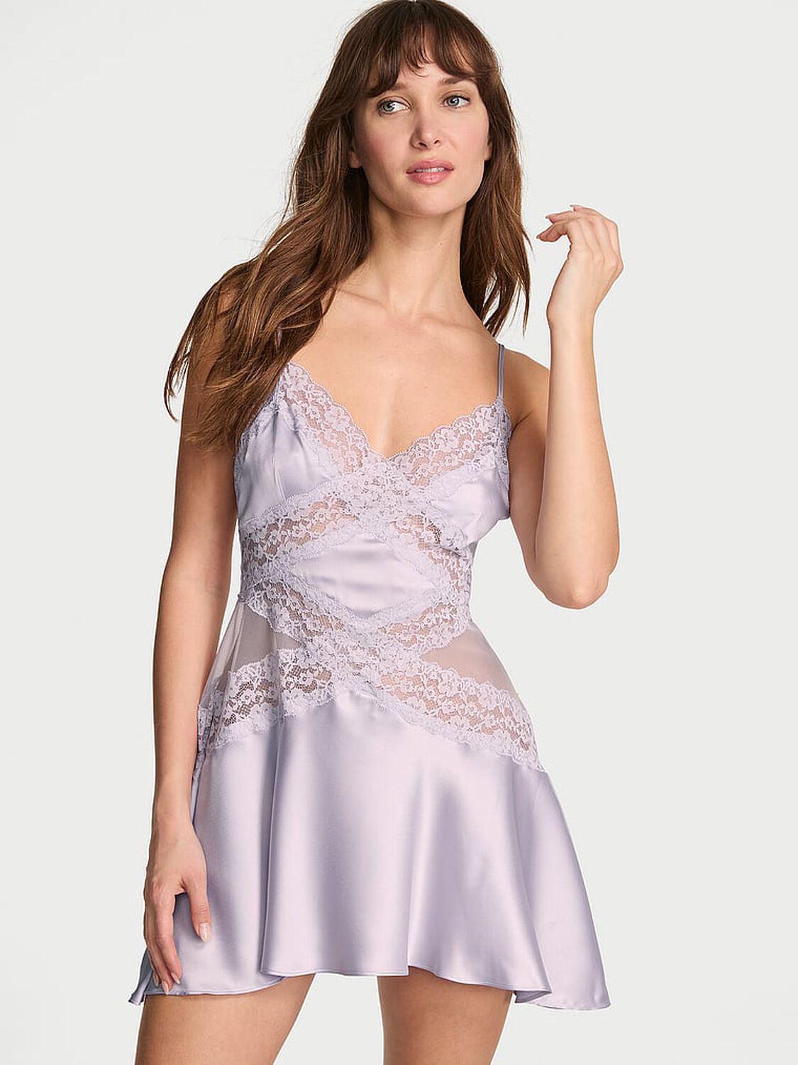 vs Dream Angels Dare to Dream Lace & Satin Flounce Slip Feather Lilac 1 of 2 