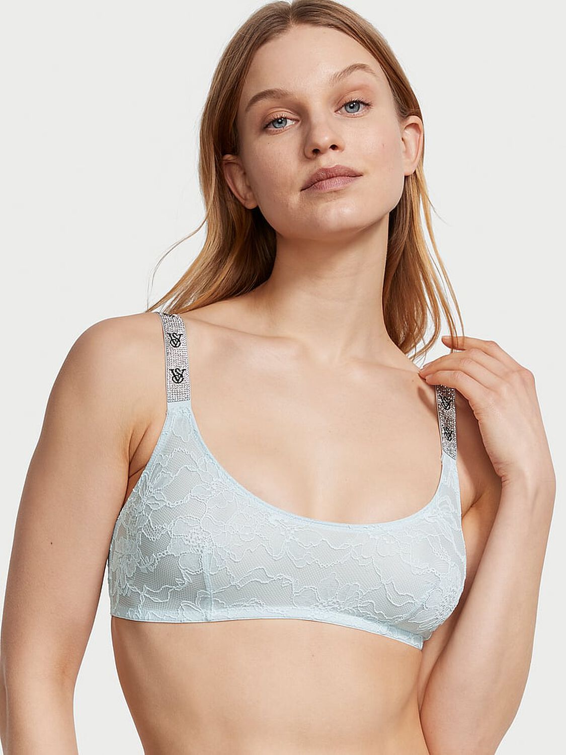 vs Very Sexy Shine Strap Lace Scoop Bralette Ballad Blue 1 of 3 