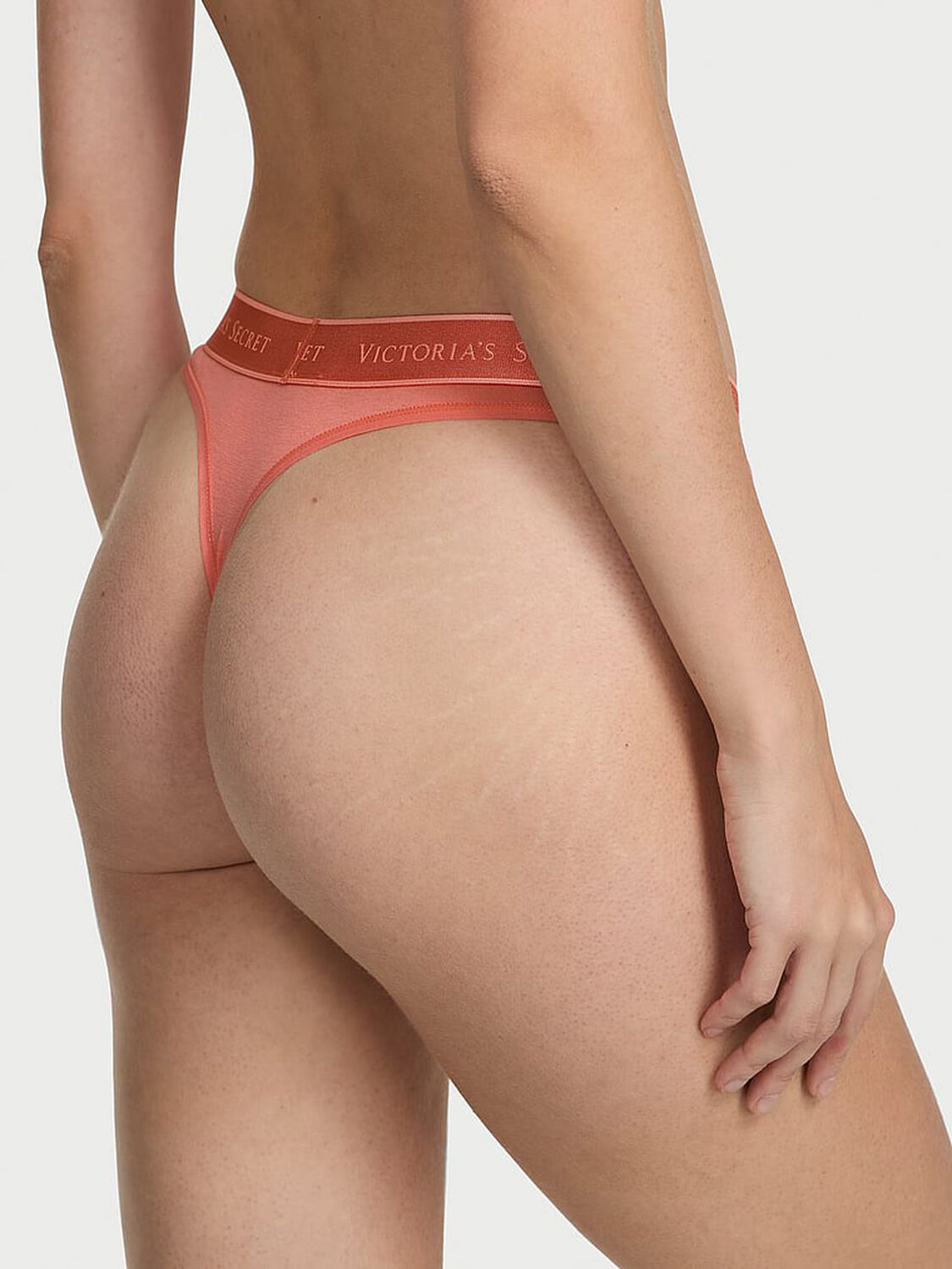 vs Cotton Logo Cotton Thong Panty Coral Ribbon 1 of 3 