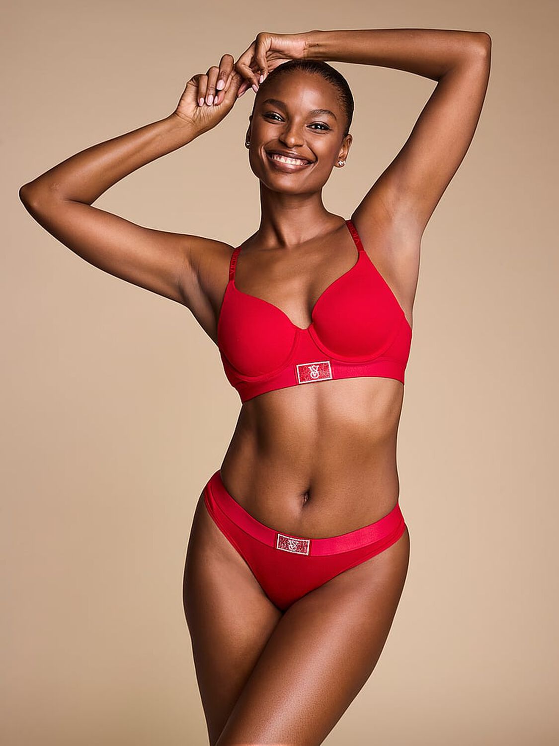 vs Cotton Logo Cotton Shine Patch Thong Panty Lipstick 4 of 4 
