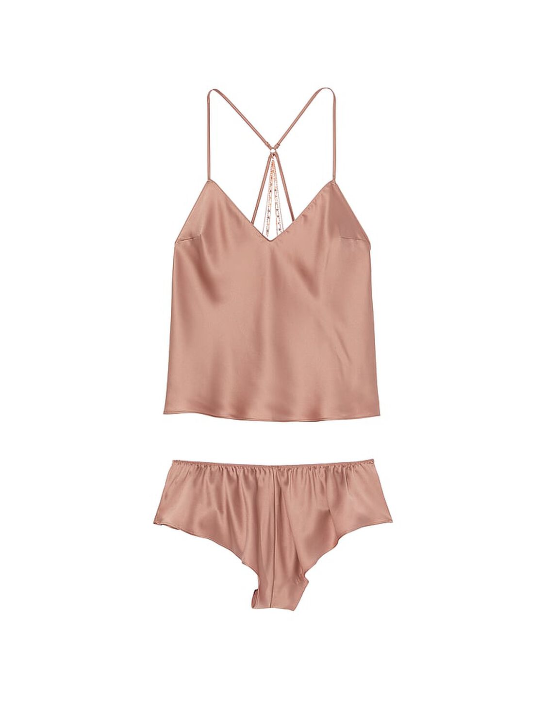 vs Victoria's Secret Very Sexy Starstruck Satin Chain Cami & Flutter Short Set Almond Beige 2 of 2 