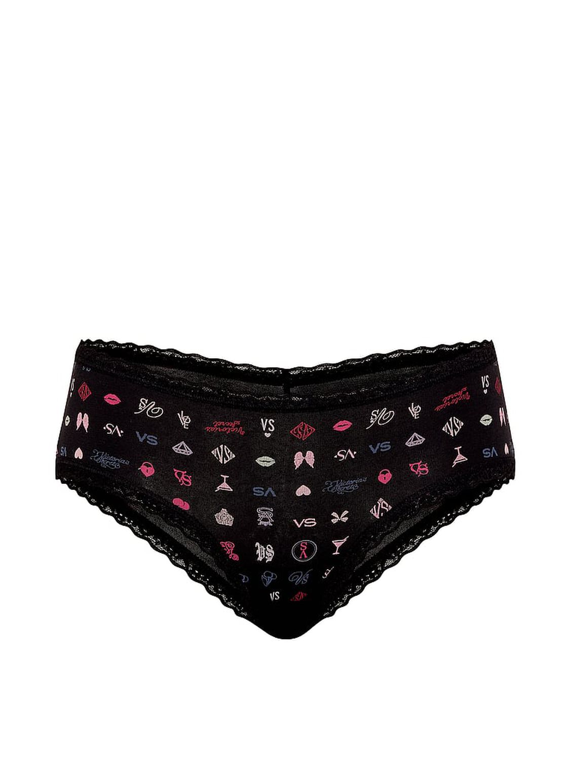 vs Lace Trim Cotton Lace-Waist Cheeky Panty Black Multi Logo 3 of 3 