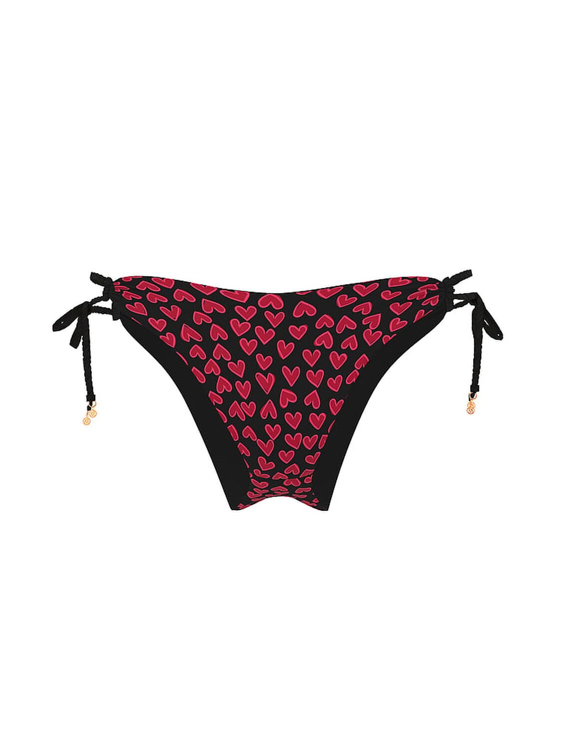 vs Victoria's Secret Swim Twist Rope Itsy Tie-Side Bikini Bottom Black & Red Hearts 3 of 4 