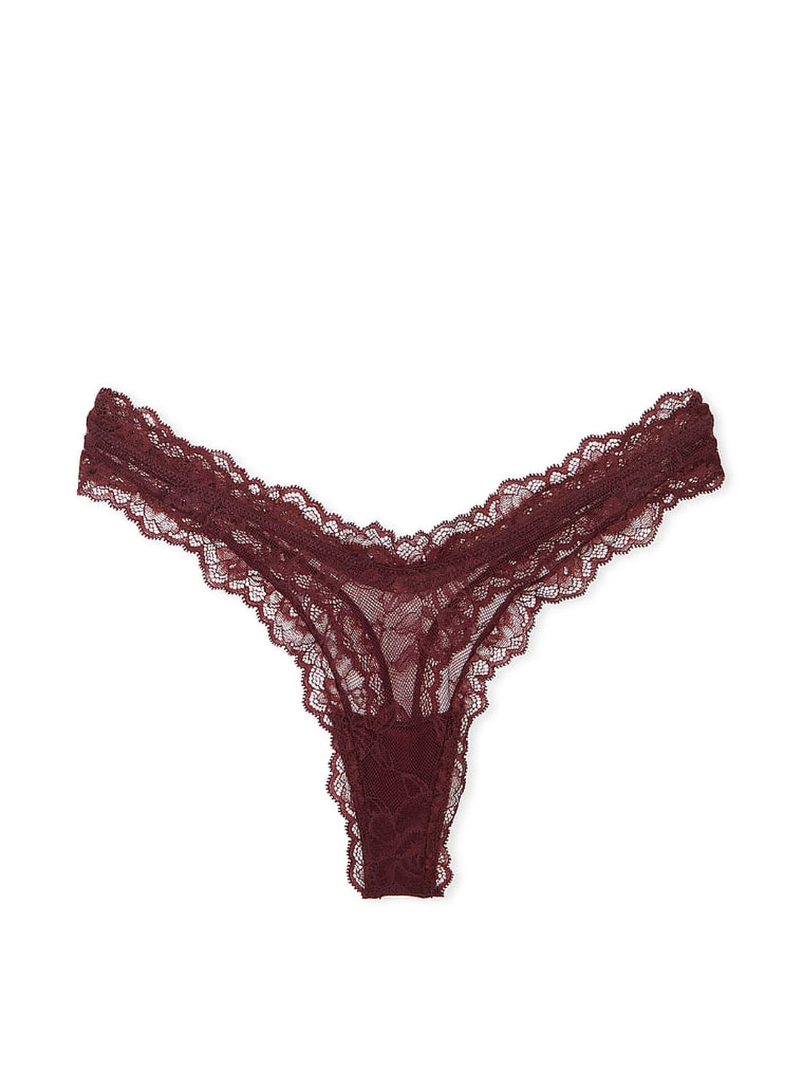 vs Very Sexy Rose Lace High-Leg Thong Panty Burgundy Brown 3 of 4 