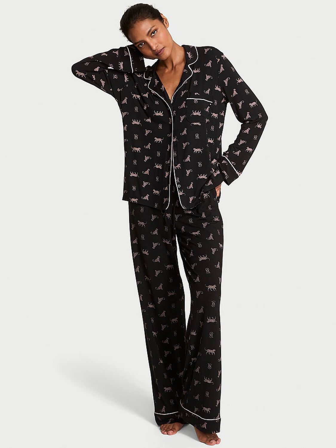 vs Victoria's Secret Modal Soft Long Pajama Set Turtle Dove Dotted Stripe 2 of 3 