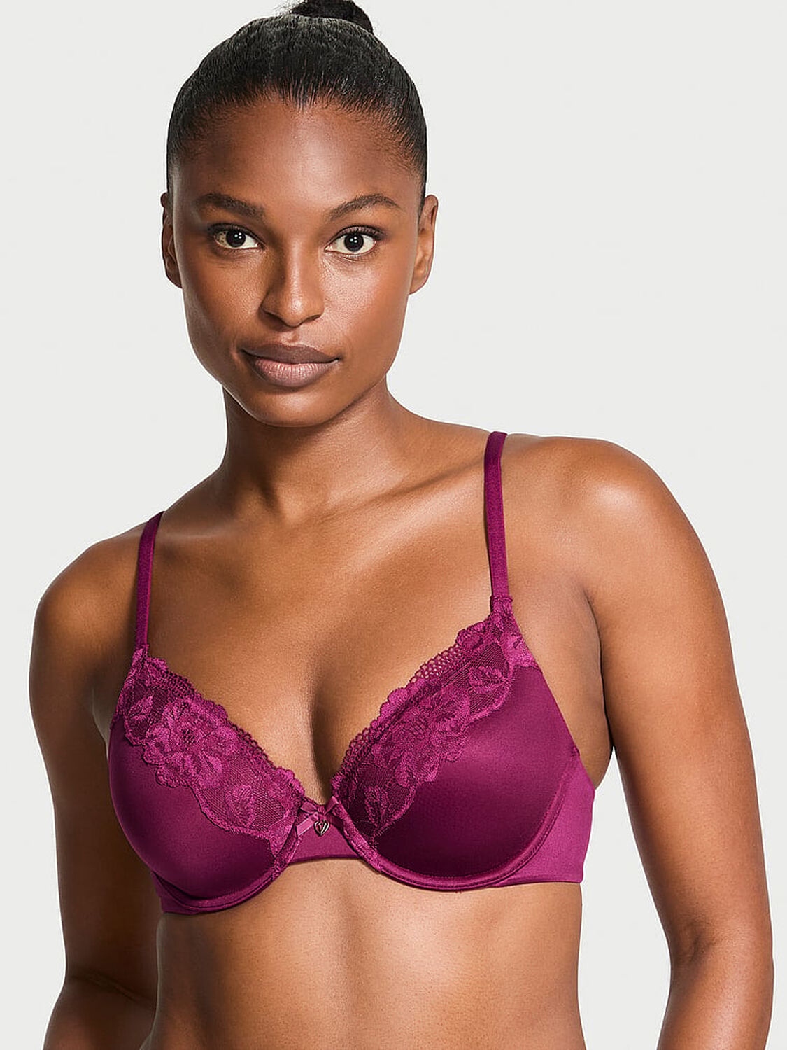 vs Body By Victoria Lightly Lined Lace-Trim Full-Coverage Bra Plum Rouge 1 of 3 