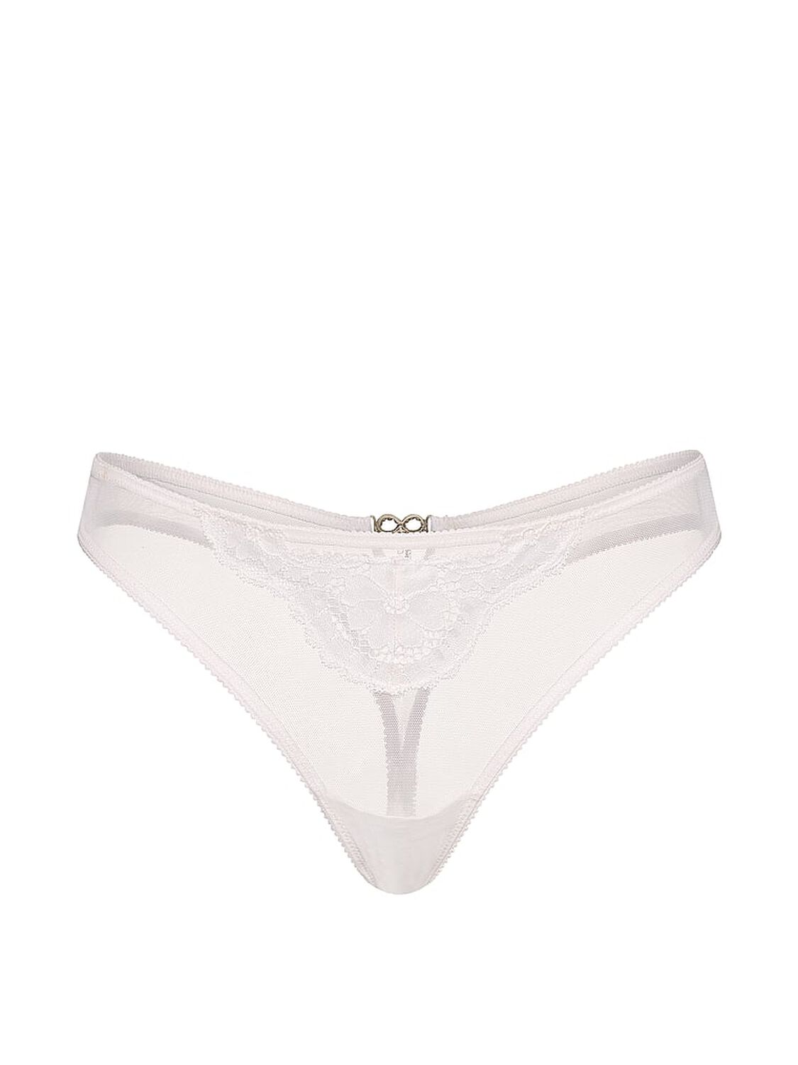 vs Dream Angels Mesh Lace-Trim Twinkle Bow Thong Panty Coconut White 3 of 4 