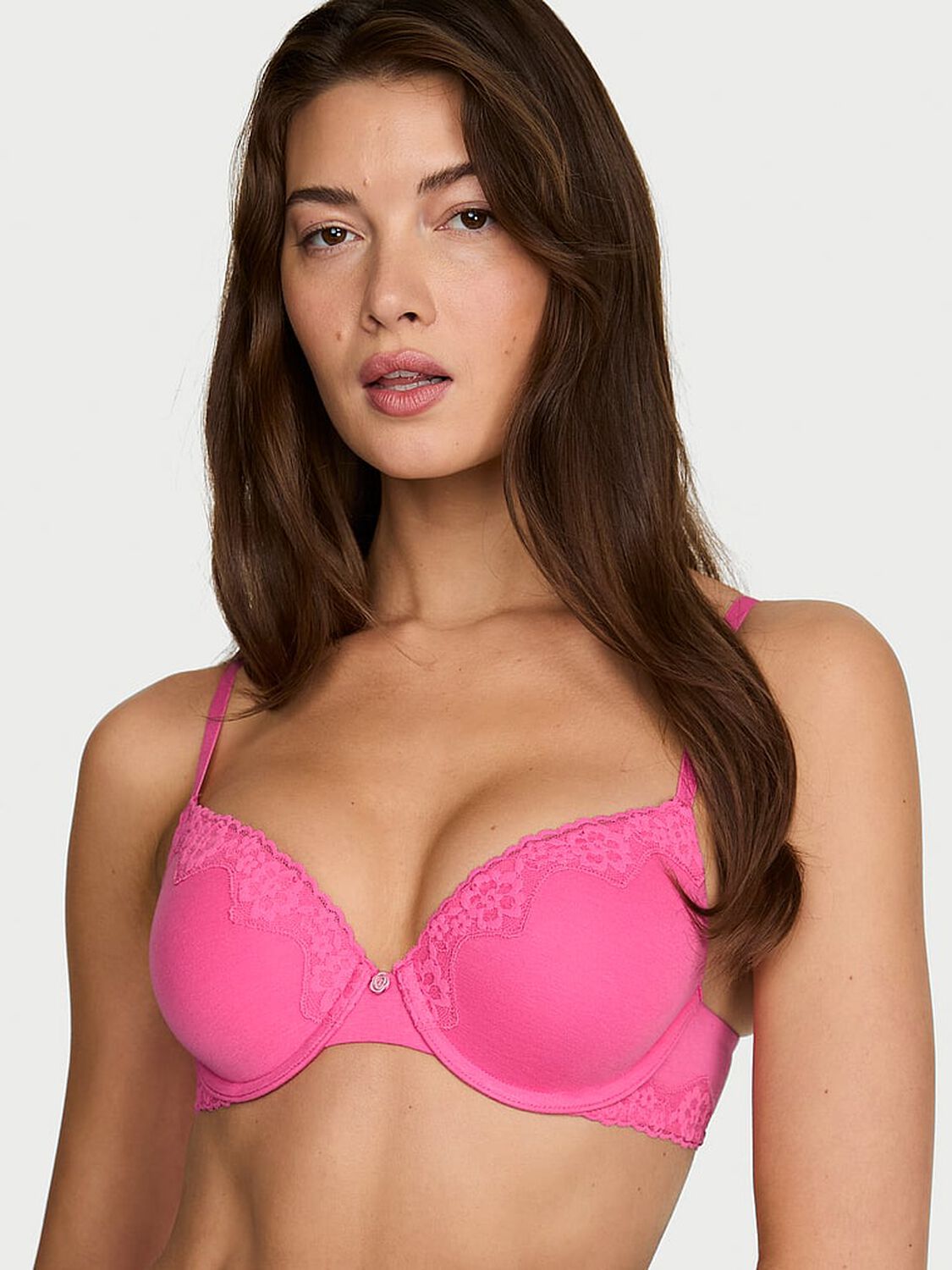 vs The T-Shirt Perfect Shape Cotton Lace-Trim Push-Up Bra Pink Radiance 1 of 4 