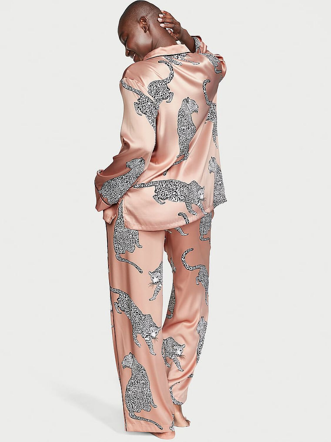 vs Victoria's Secret Satin Long Pajama Set Evening Blush Leopards 2 of 4 