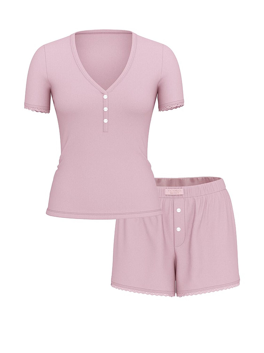 vs Victoria's Secret Pointelle Modal Henley Tee & Boxer Short Set Violet Pearl 3 of 3 