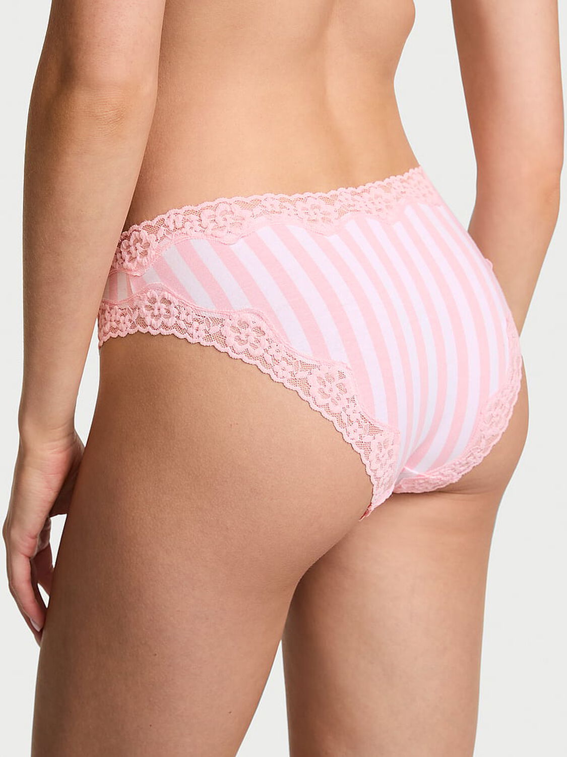 vs Lace Trim Cotton Lace-Waist Bikini Panty Pretty Blossom Iconic Stripe 2 of 4 