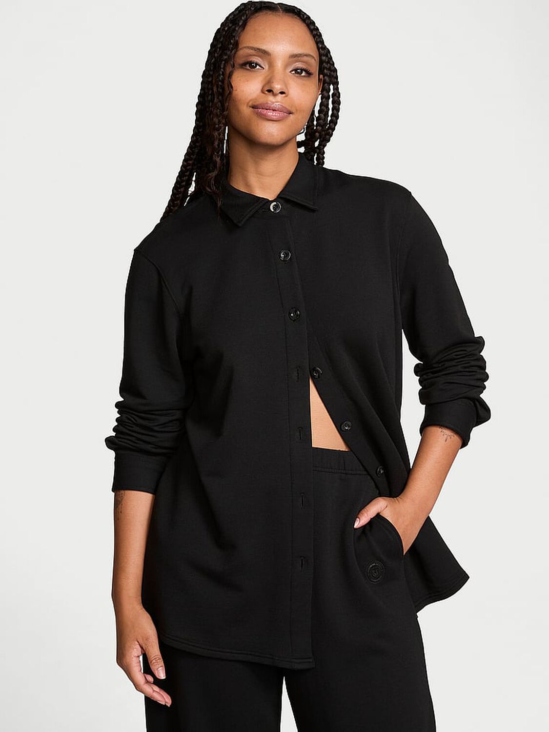vs Victoria's Secret Brushed Modal Fleece Oversized Shirt Black 1 of 5 