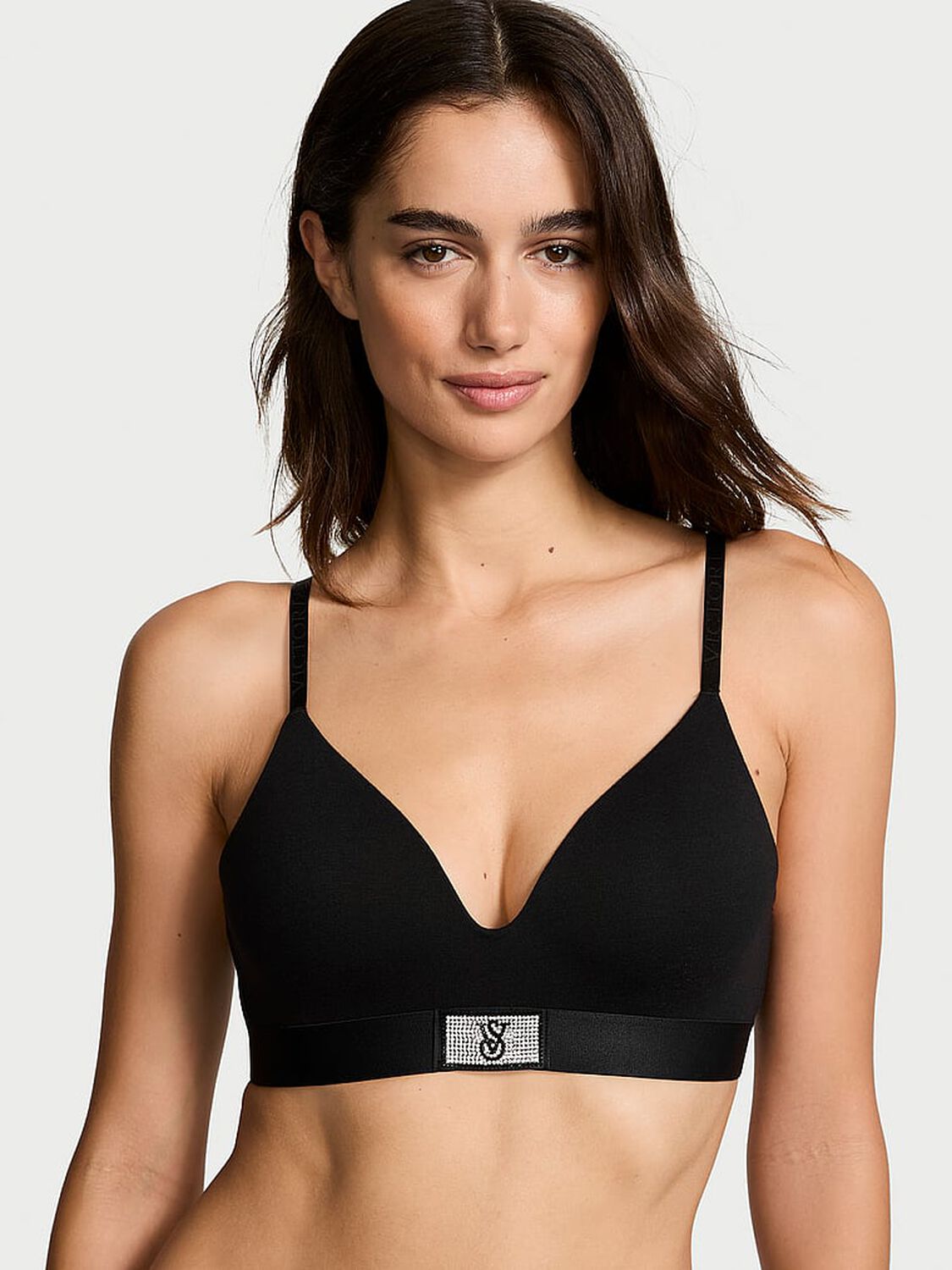 vs The T-Shirt Shine Patch Lightly Lined Wireless Bra Black 1 of 4 
