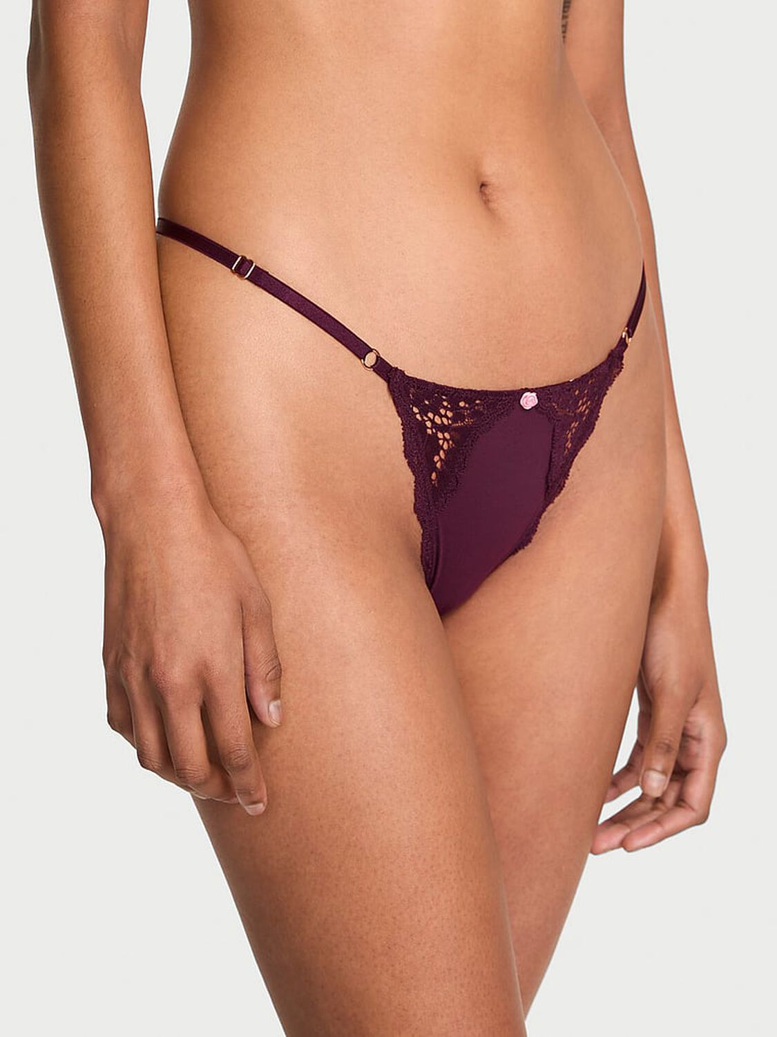 vs Dream Angels Lace-Trim Adjustable V-String Panty Winter Wine 2 of 3 