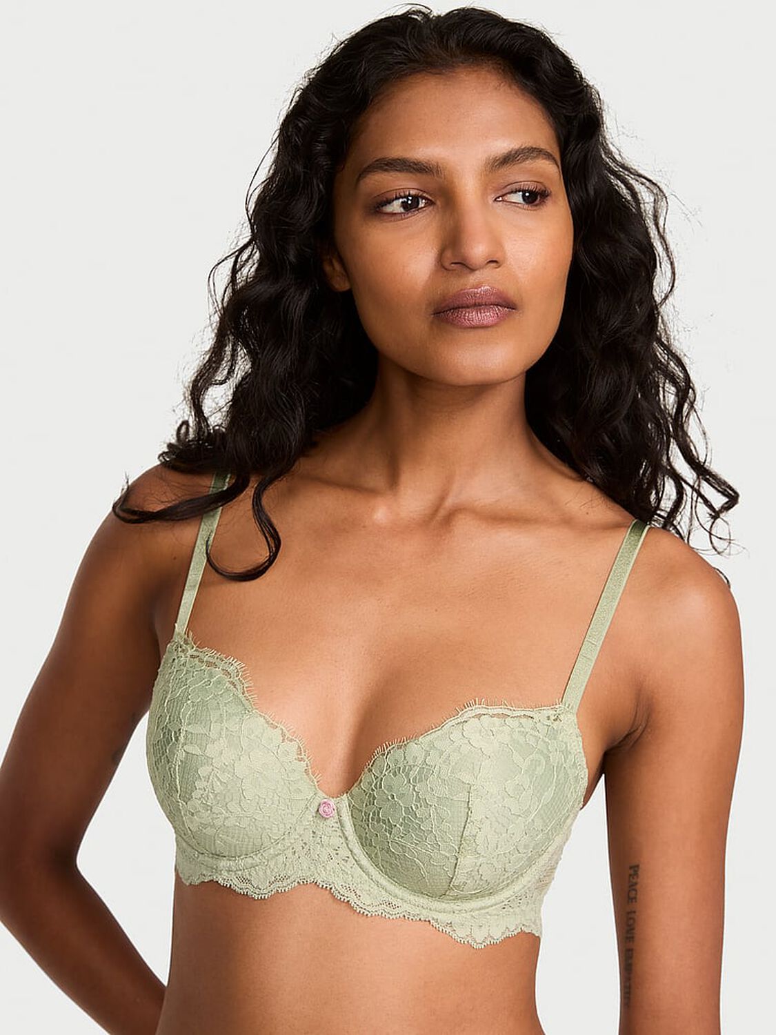 vs Dream Angels Lace Lightly Lined Classic Coverage Demi Bra Desert Sage 1 of 3 
