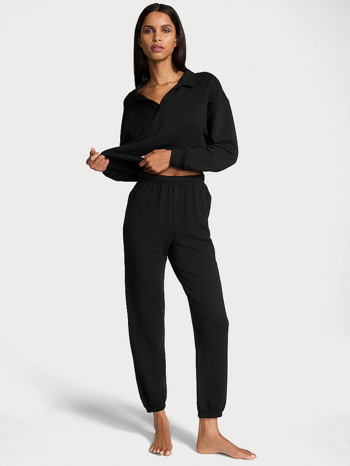 vs Victoria's Secret Brushed Modal Fleece Jogger Black 1 of 3 
