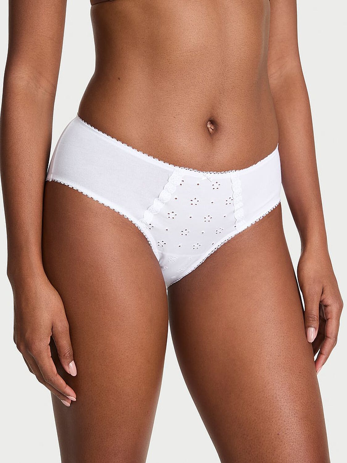 vs Victoria's Secret Stretch Cotton Eyelet Hiphugger Panty Vs White 1 of 3 
