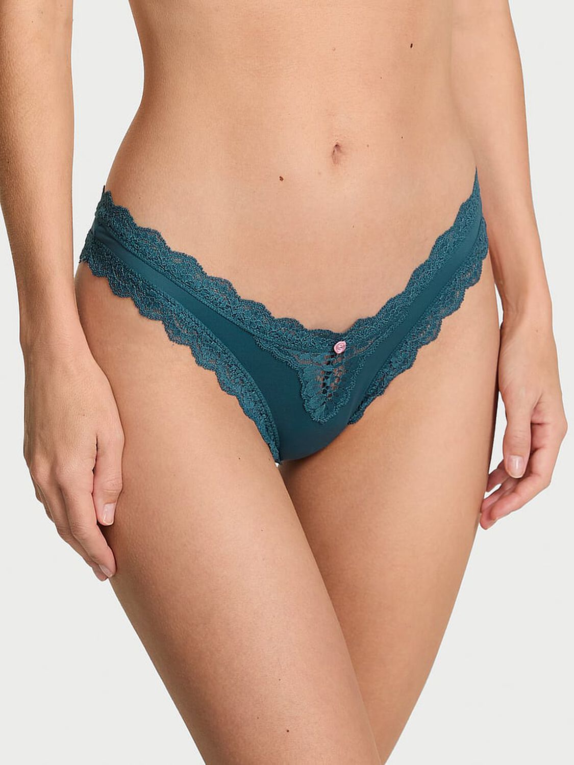 vs Dream Angels Lace-Trim Brazilian Panty Teal Haze 1 of 4 