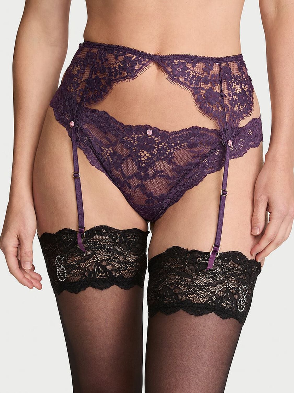 vs Dream Angels Lace Thong Panty Shadow Purple 1 of 2 