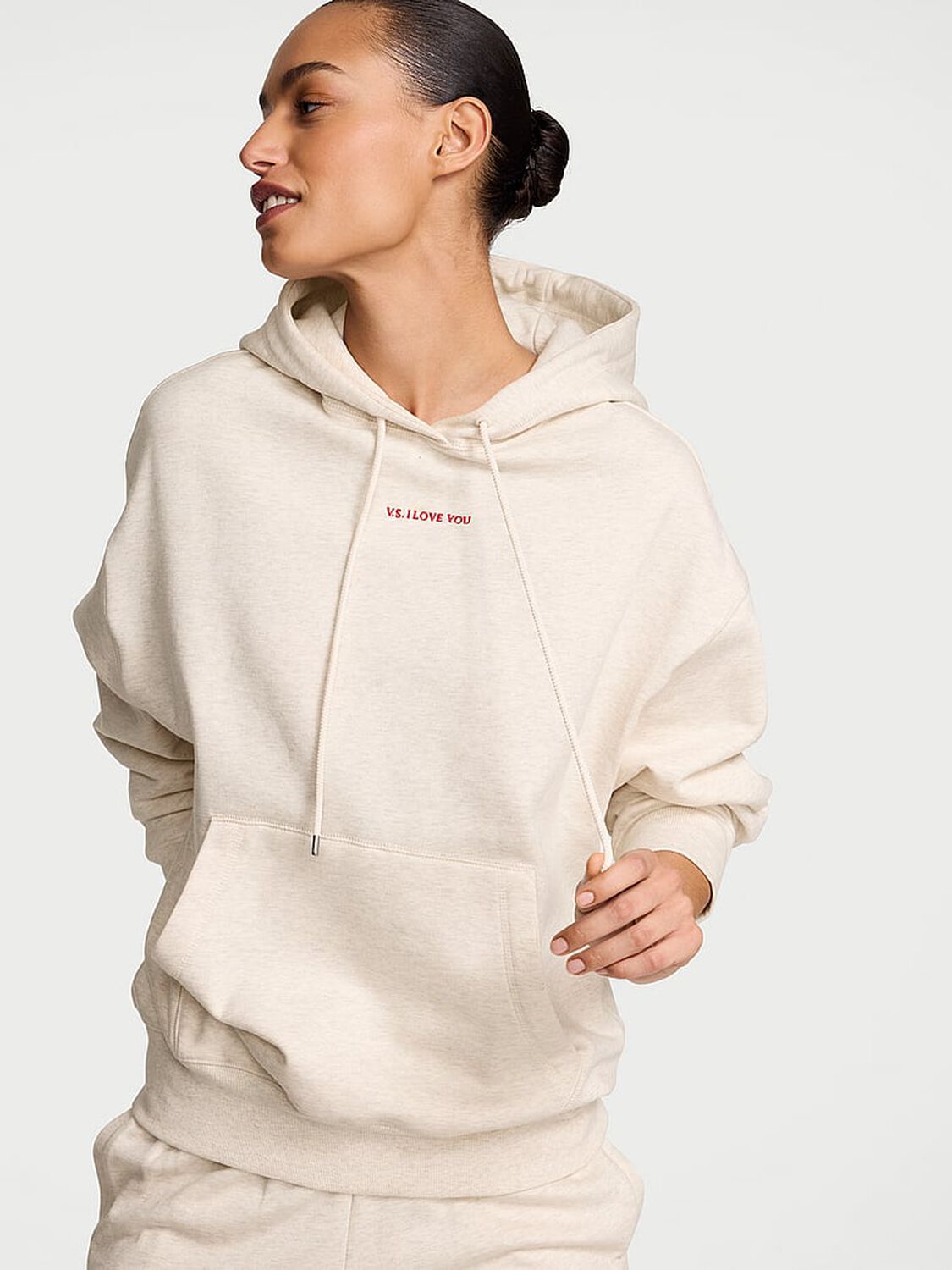 vs Angel Essentials Iconic Fleece Relaxed Hoodie Heather Natural 1 of 3 