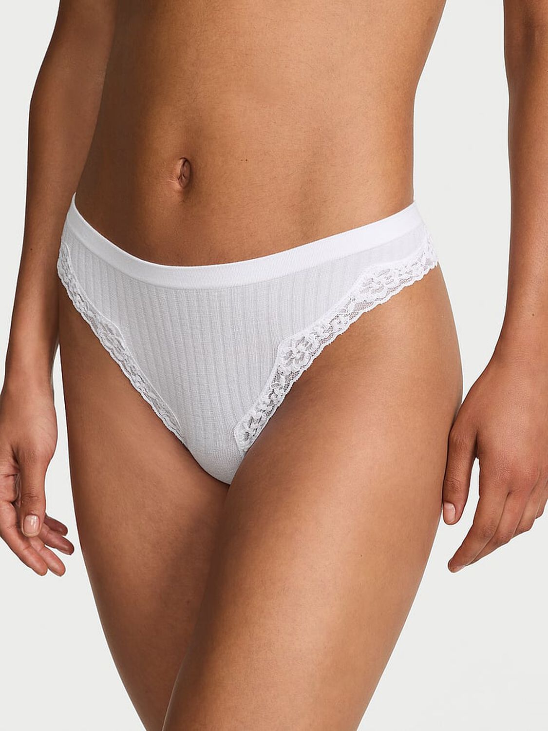 vs Seamless Seamless Rib Lace-Trim Thong Panty Vs White 3 of 3 