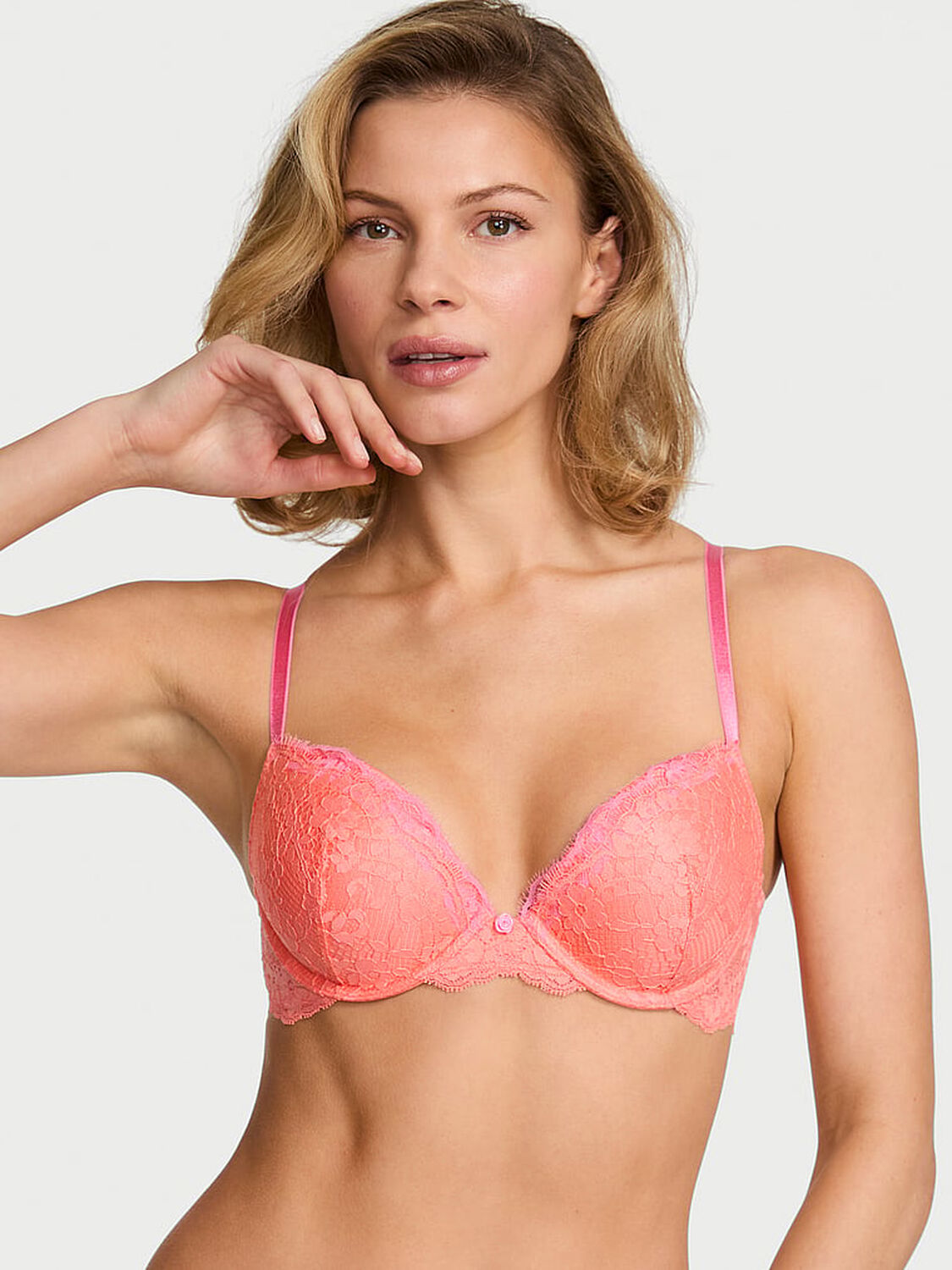 vs Dream Angels Lace Push-Up Bra Cactus Flower 1 of 4 