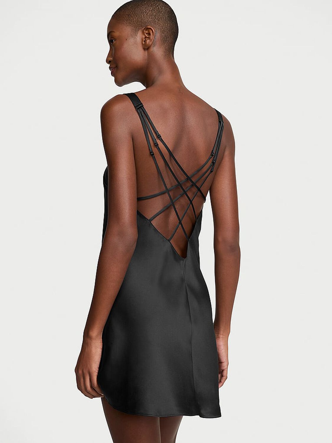 vs Victoria's Secret Scattered Shine Strap Satin Strappy-Back Slip Black 2 of 4 