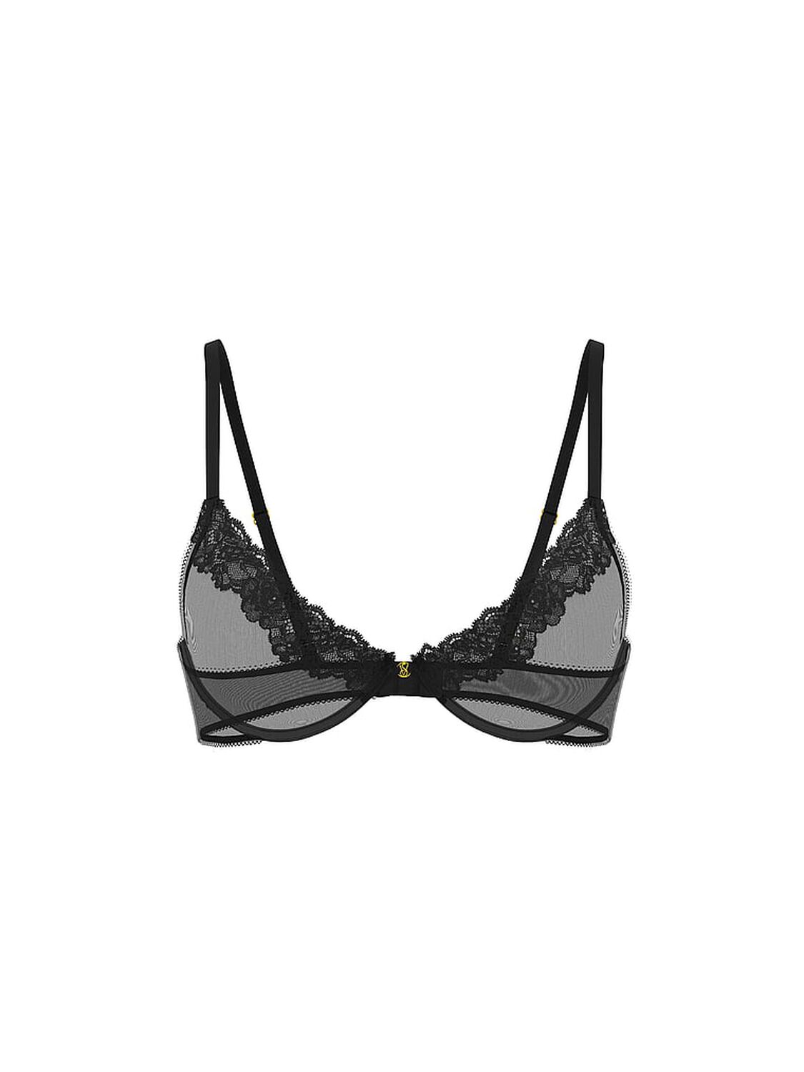 vs Very Sexy Sheer Rose Unlined Low-Cut Demi Jet Black 3 of 4 