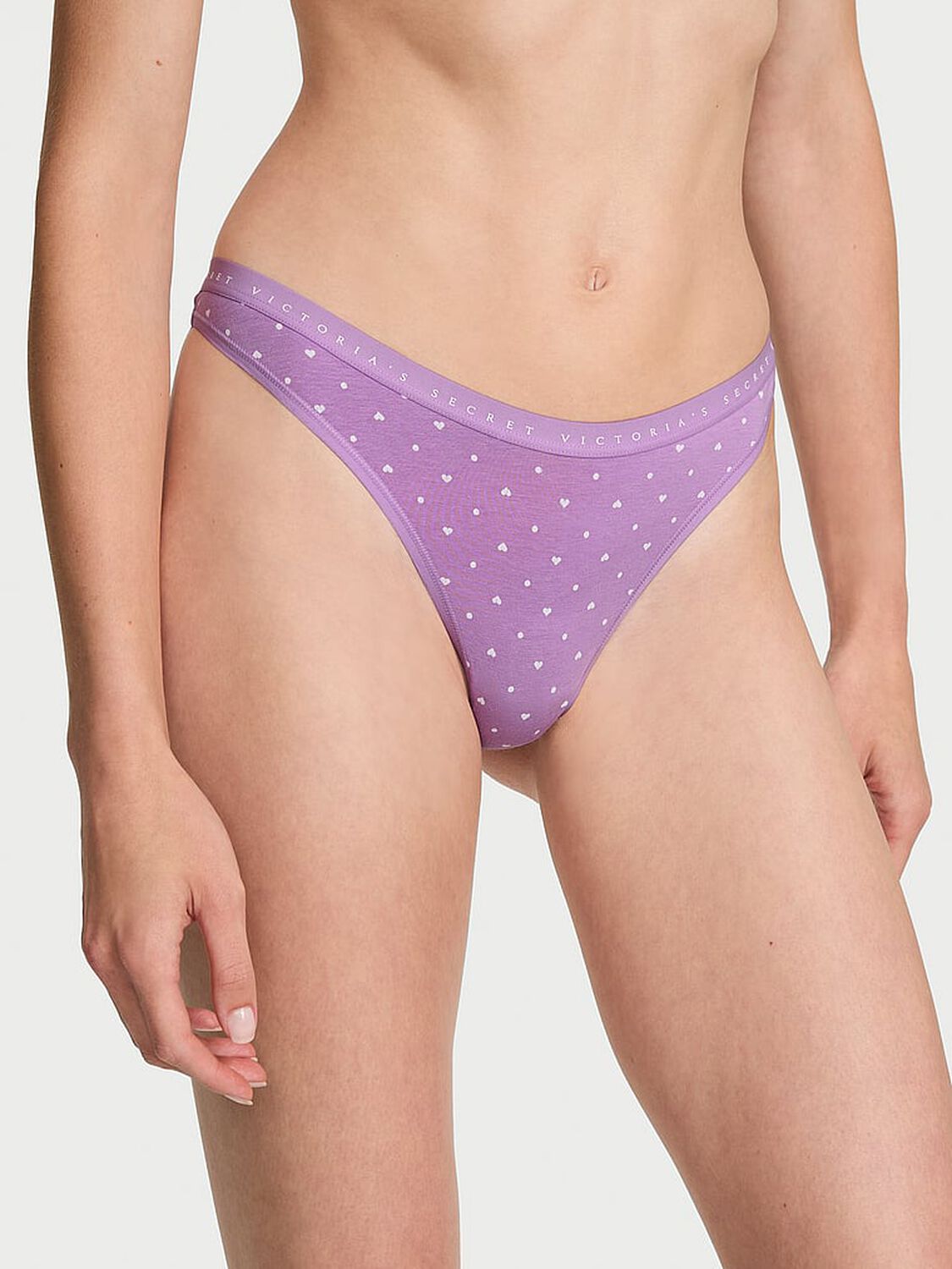 vs Victoria's Secret Stretch Cotton High-Leg Scoop Thong Panty Candy Heart Dot 1 of 2 