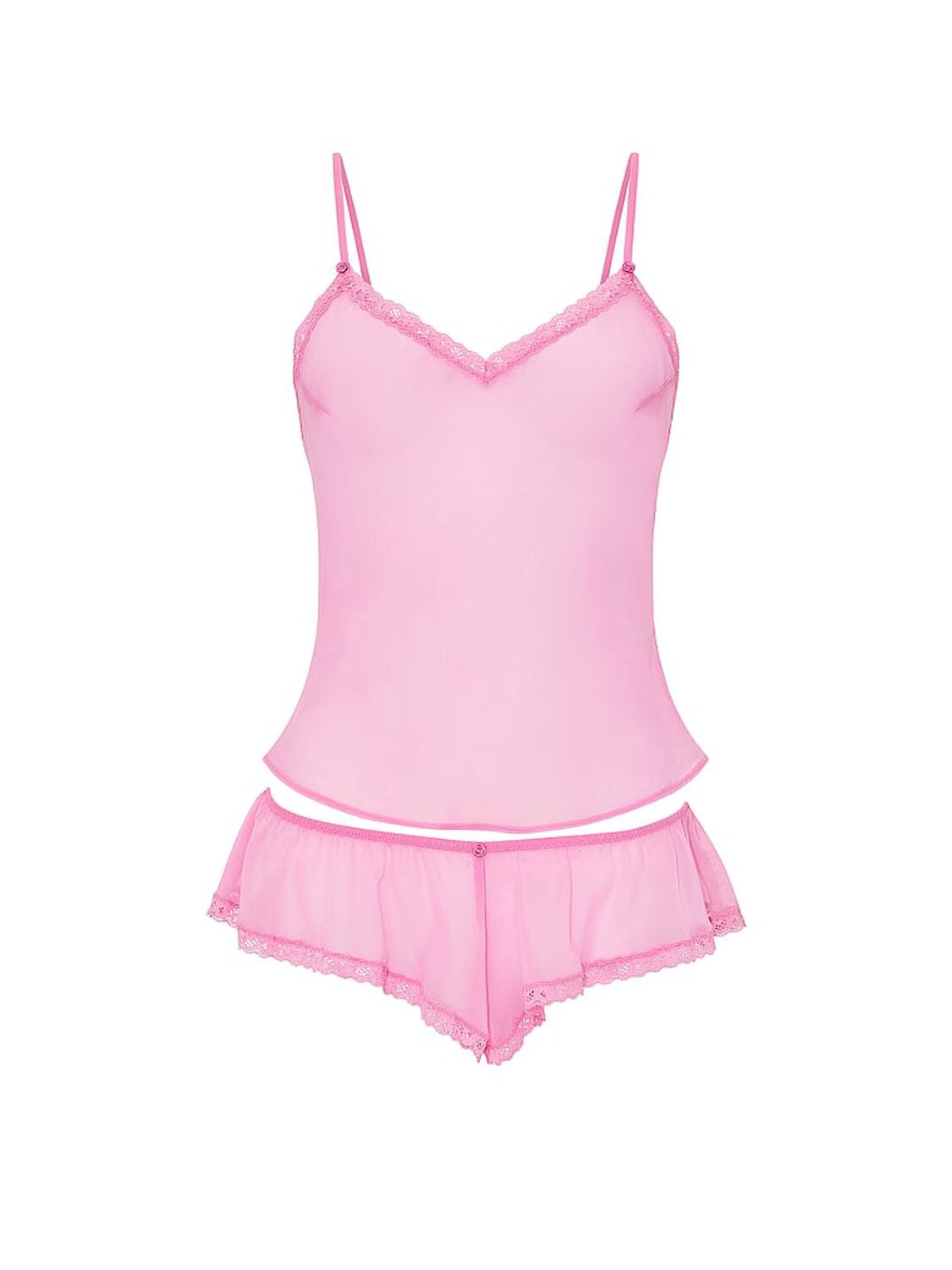 vs Dream Angels Chiffon Lace-Trim Cami & Flutter Shorts Set Pink Sugar 3 of 3 
