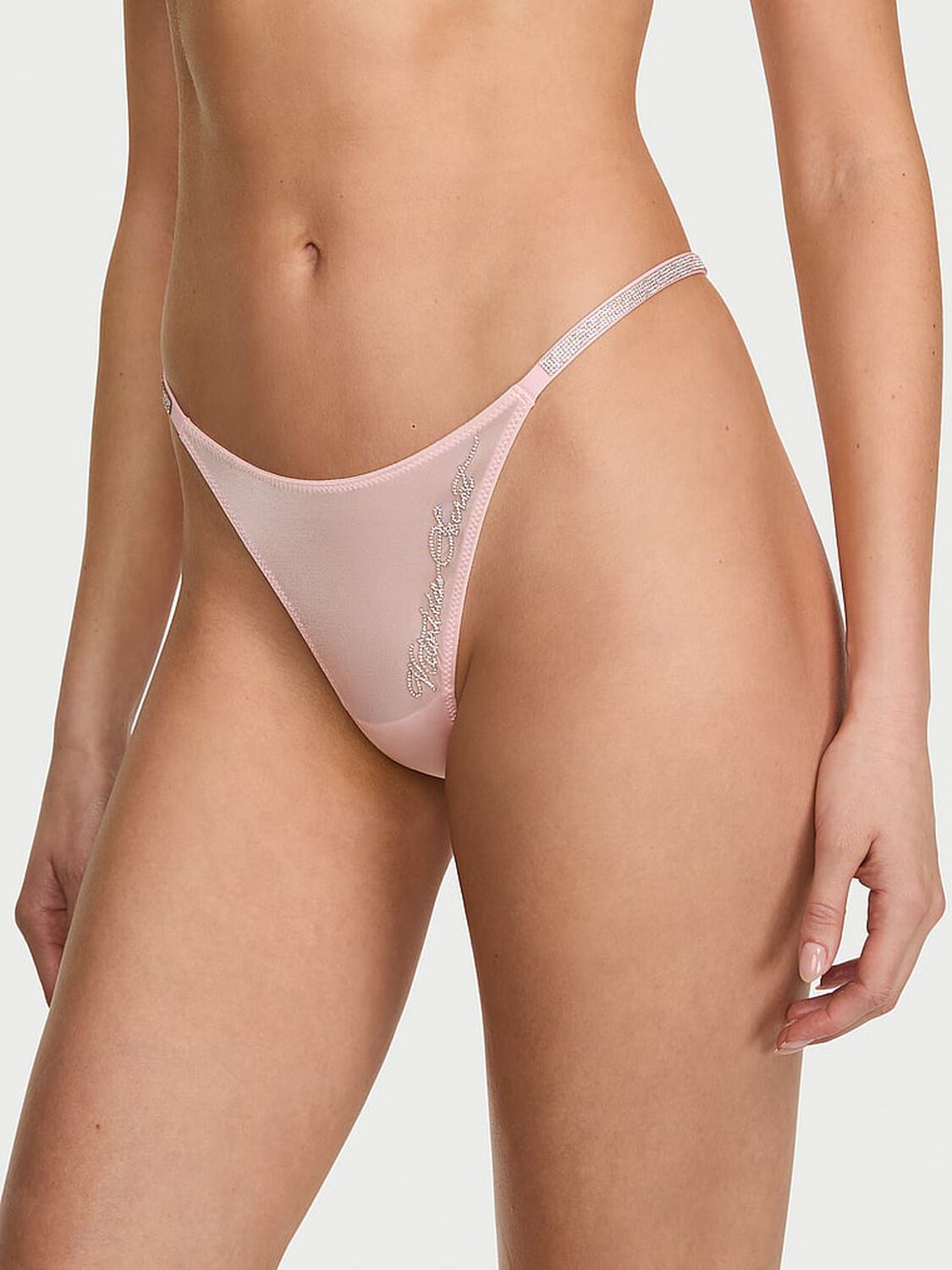 vs Very Sexy Shine Script Thong Panty Angel Pink 1 of 3 